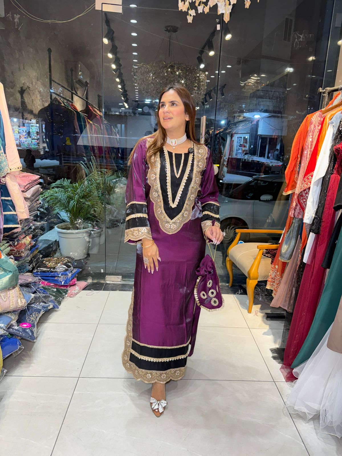 Beautiful elegent partywear kaftan with potli pc 2694