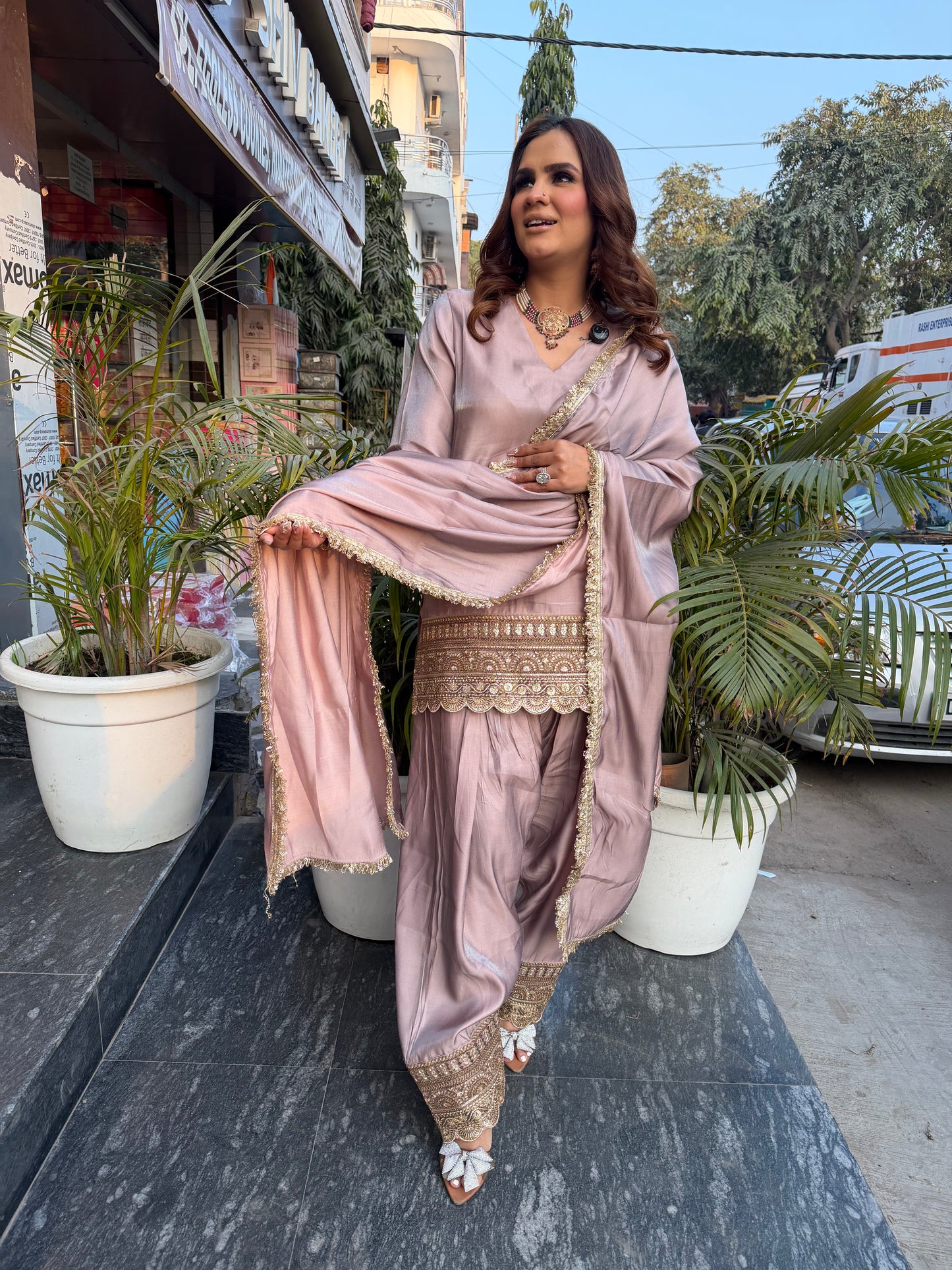 Beautiful elegent suit with farshi salvaar pc 2695