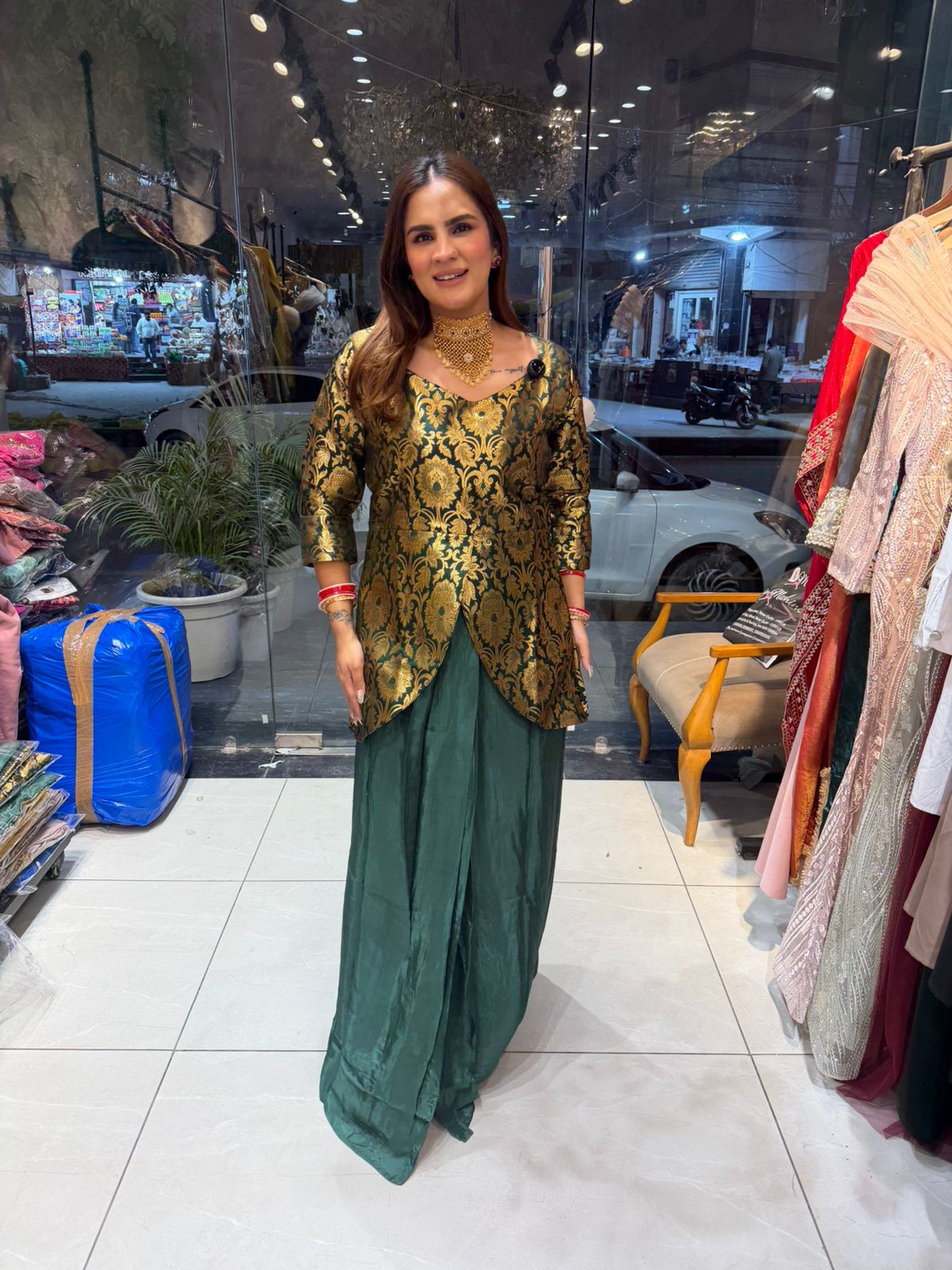Beautiful elegent brocket crape top and skirt pc 2704