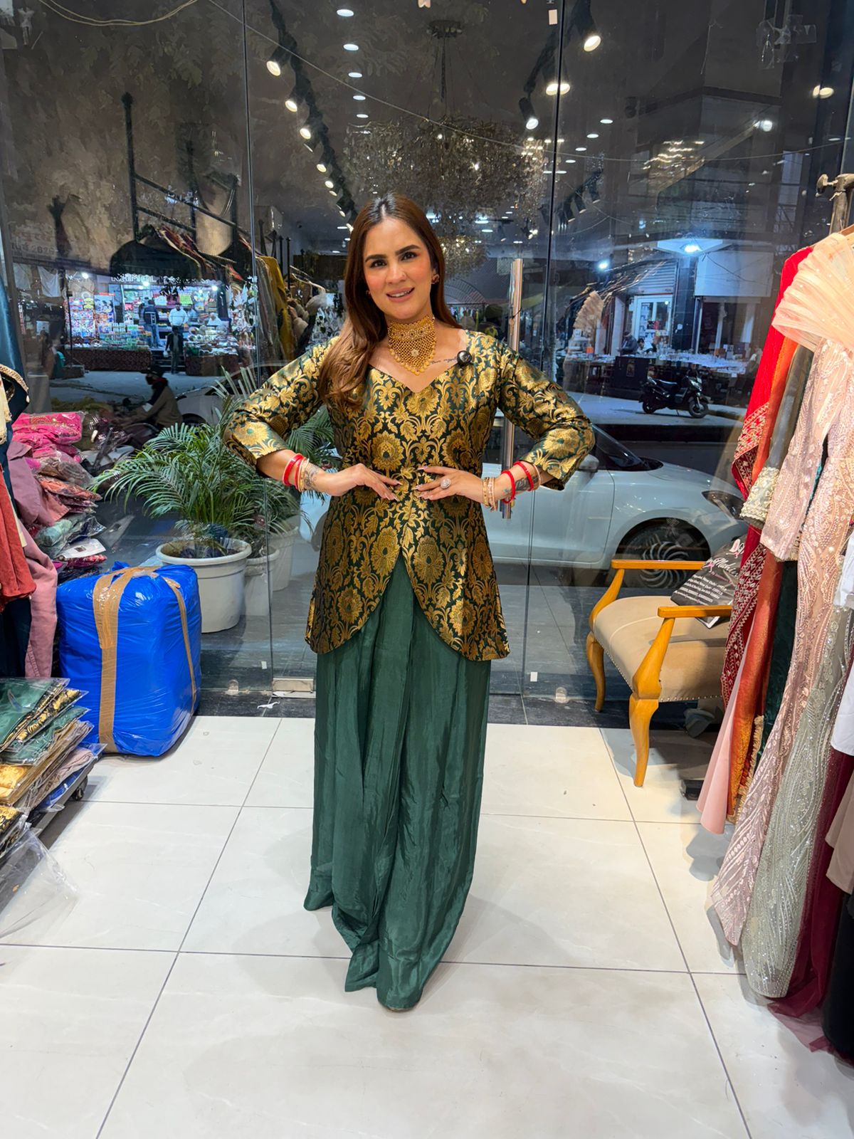 Beautiful elegent brocket crape top and skirt pc 2704