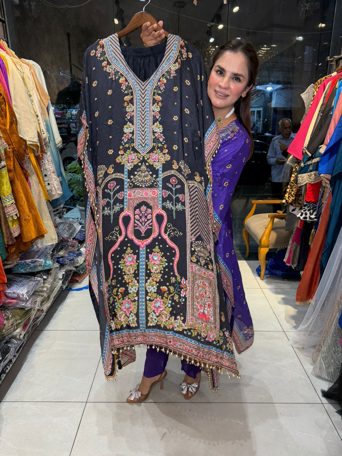 Beautiful elegant pure crape kaftan pc2591