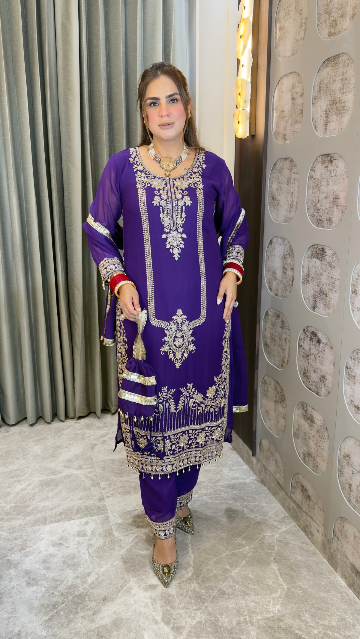 Beautiful ethnic kurta set featuring heavy zari, tilla, and code-sequence embroidery pc3361