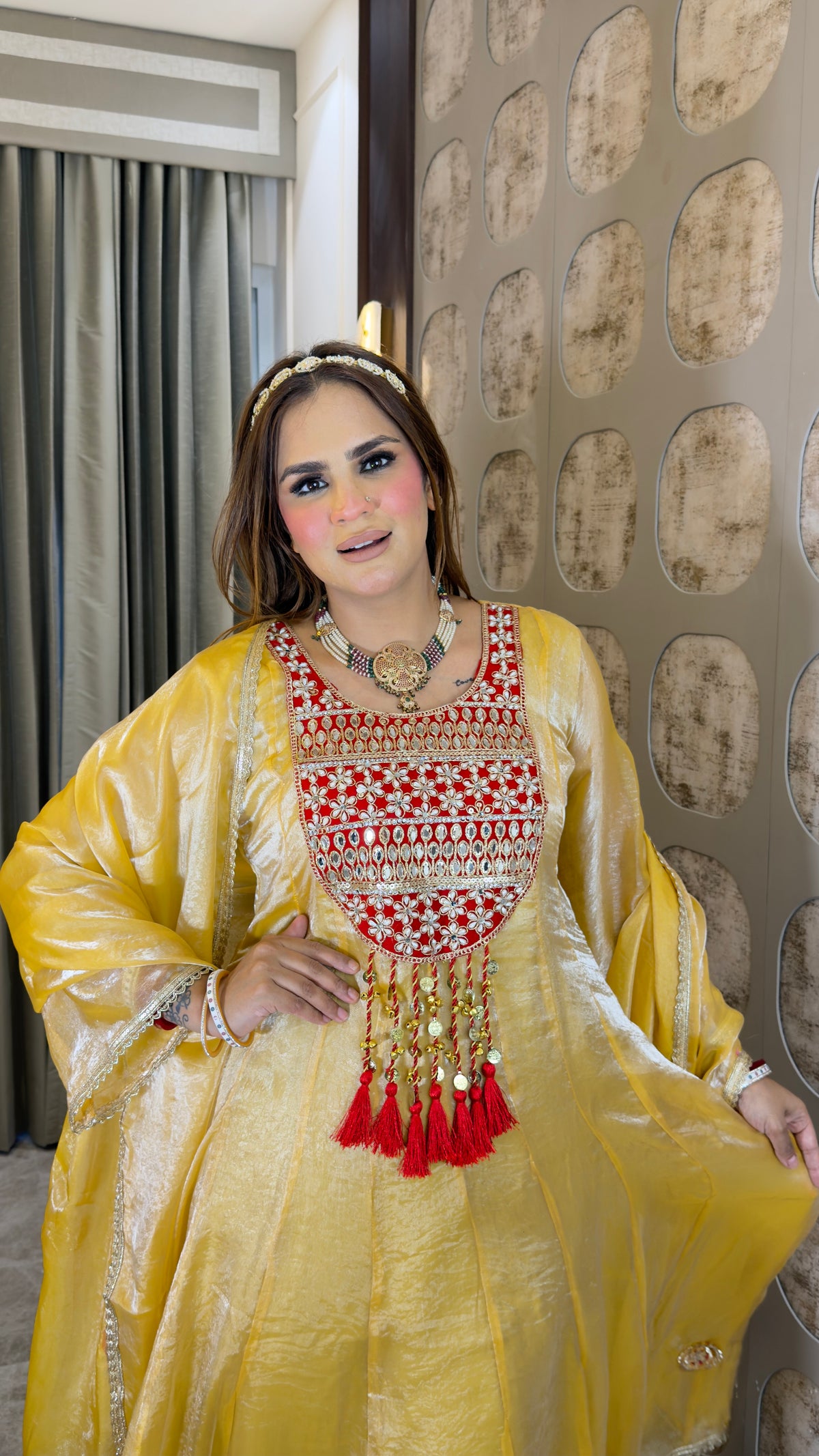 Elegant shimmer and silk-blend Anarkali suit set pc3381