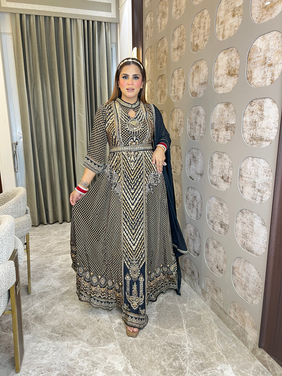 Elegant heavy real georgette black Anarkali gown / suit pc3387