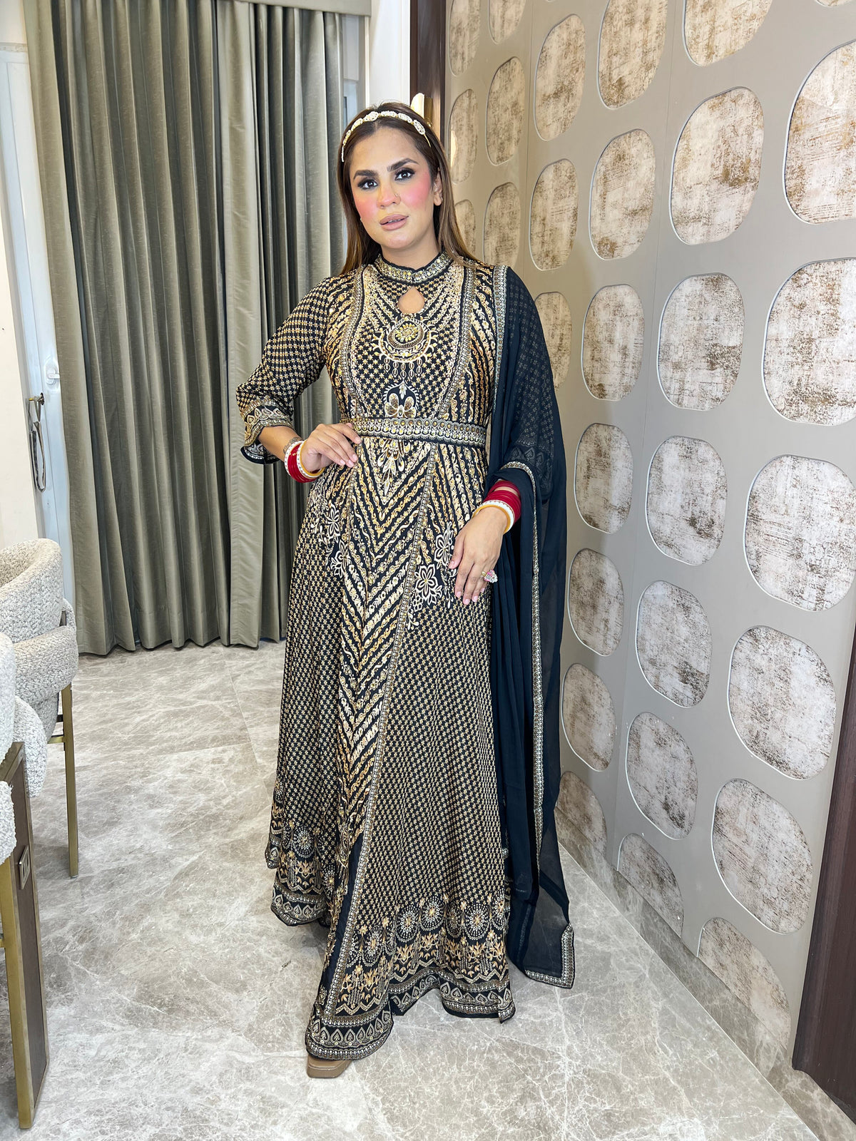 Elegant heavy real georgette black Anarkali gown / suit pc3387