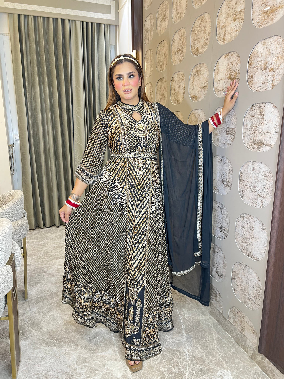 Elegant heavy real georgette black Anarkali gown / suit pc3387