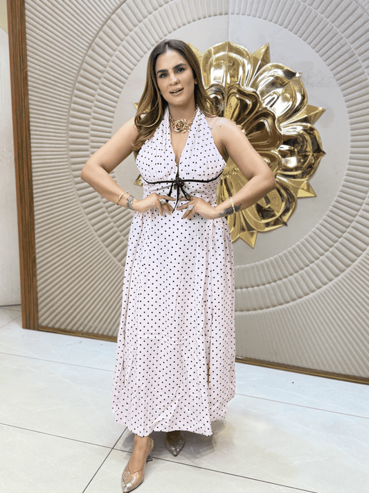 Beautiful Halter Neck Polka Dot Dress PC3224
