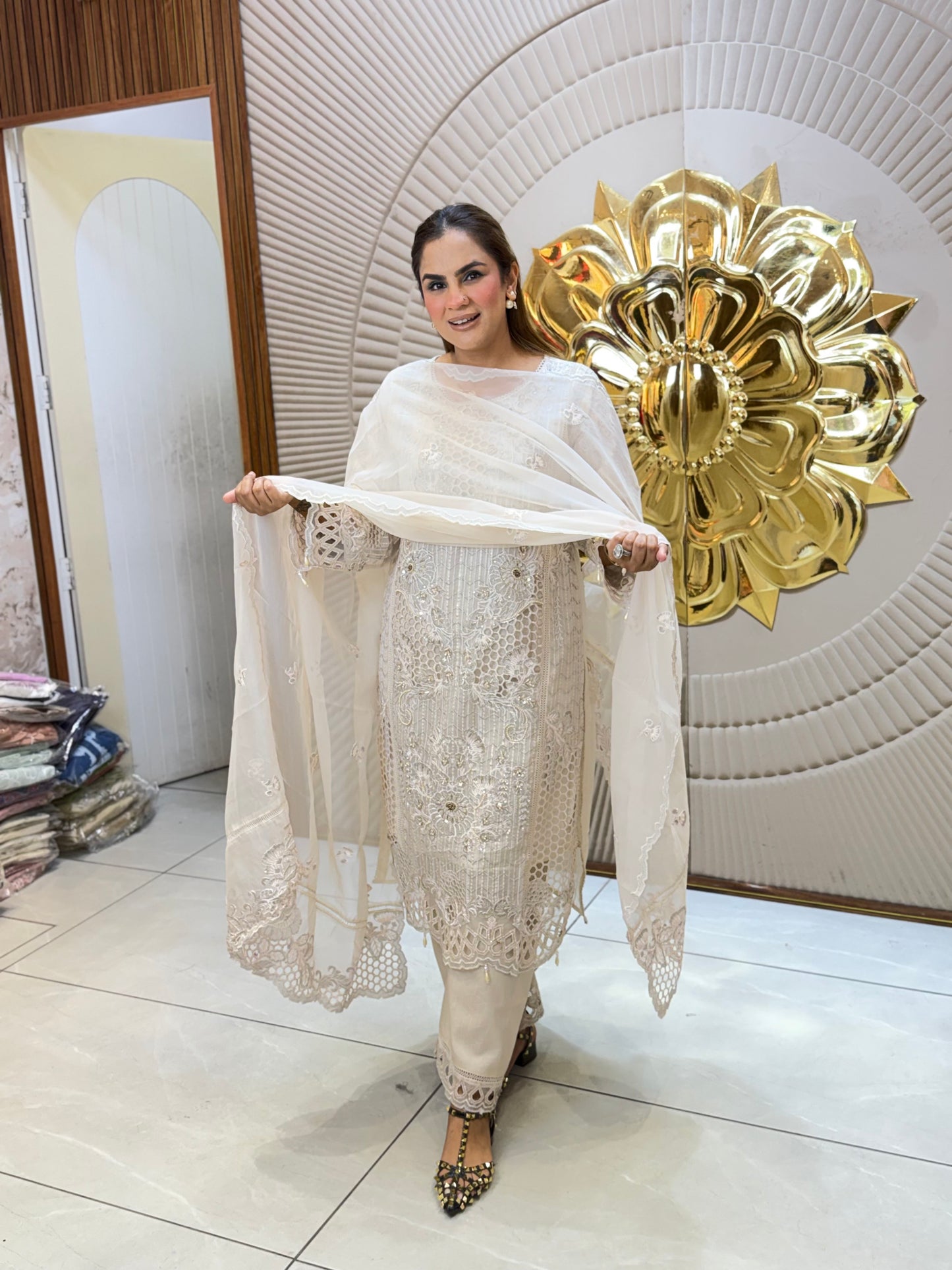 Stunning Party Wear Suit With Laser Cut Work Suit PC3234