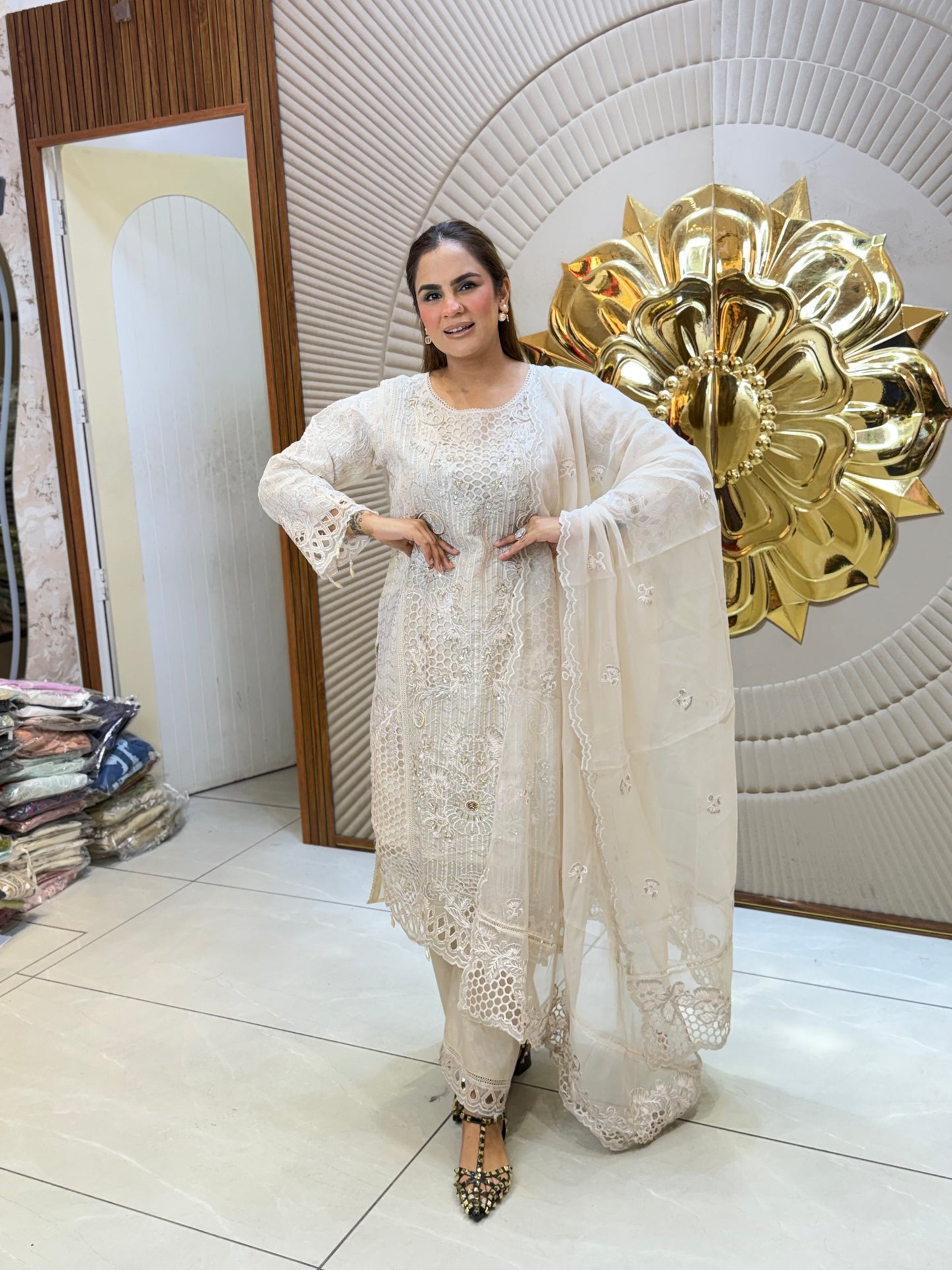 Stunning Party Wear Suit With Laser Cut Work Suit PC3234