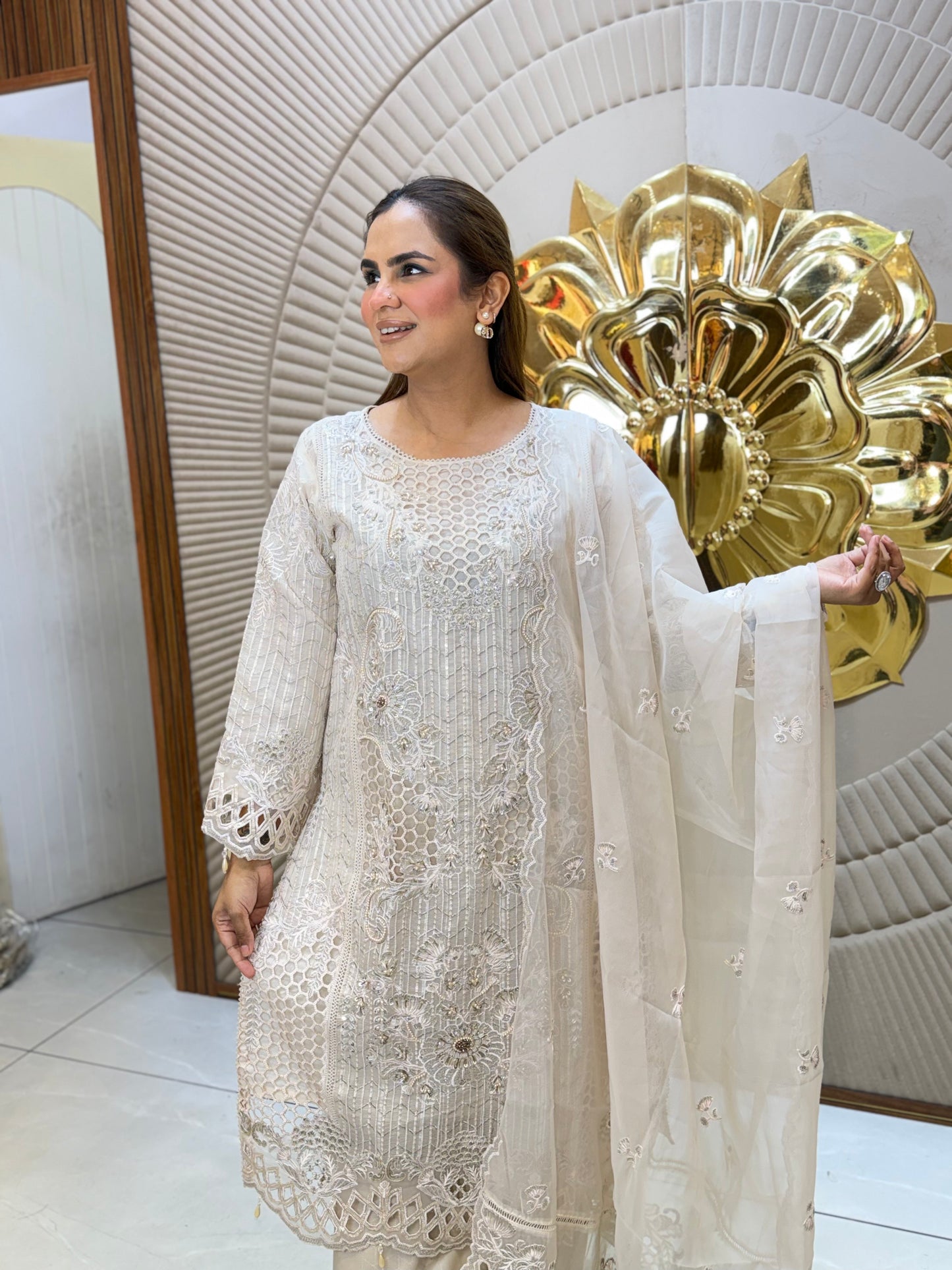 Stunning Party Wear Suit With Laser Cut Work Suit PC3234