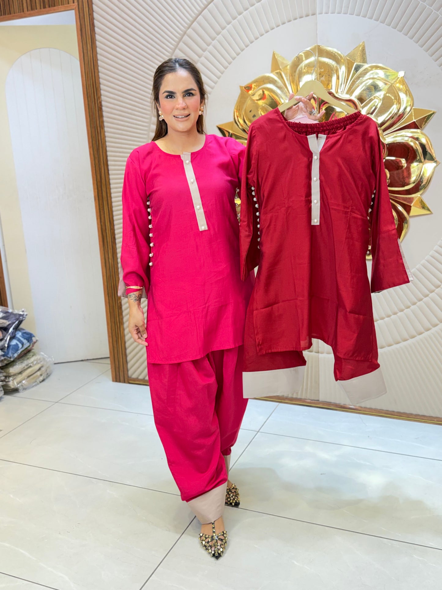 Beautiful Daily Wear Co-Ord Set With Pearl Work PC3236