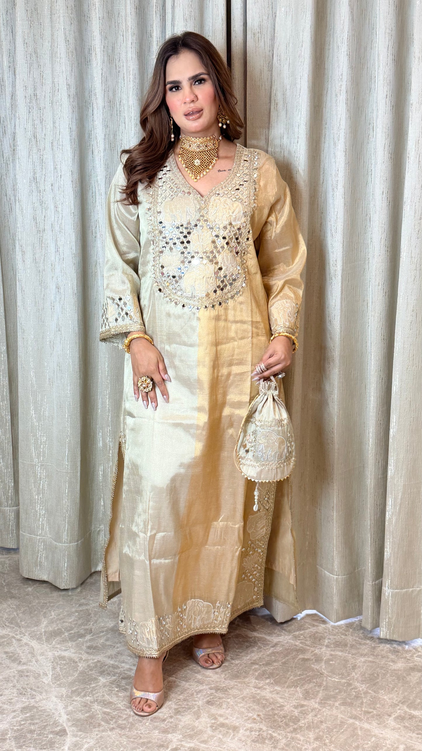 Beautiful Dual Shade Indo-Western Dress With Potli PC3334