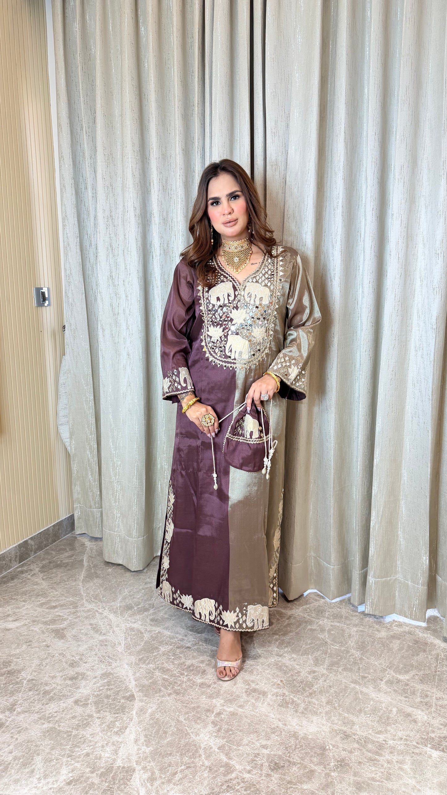 Beautiful Dual Shade Indo-Western Dress With Potli PC3334