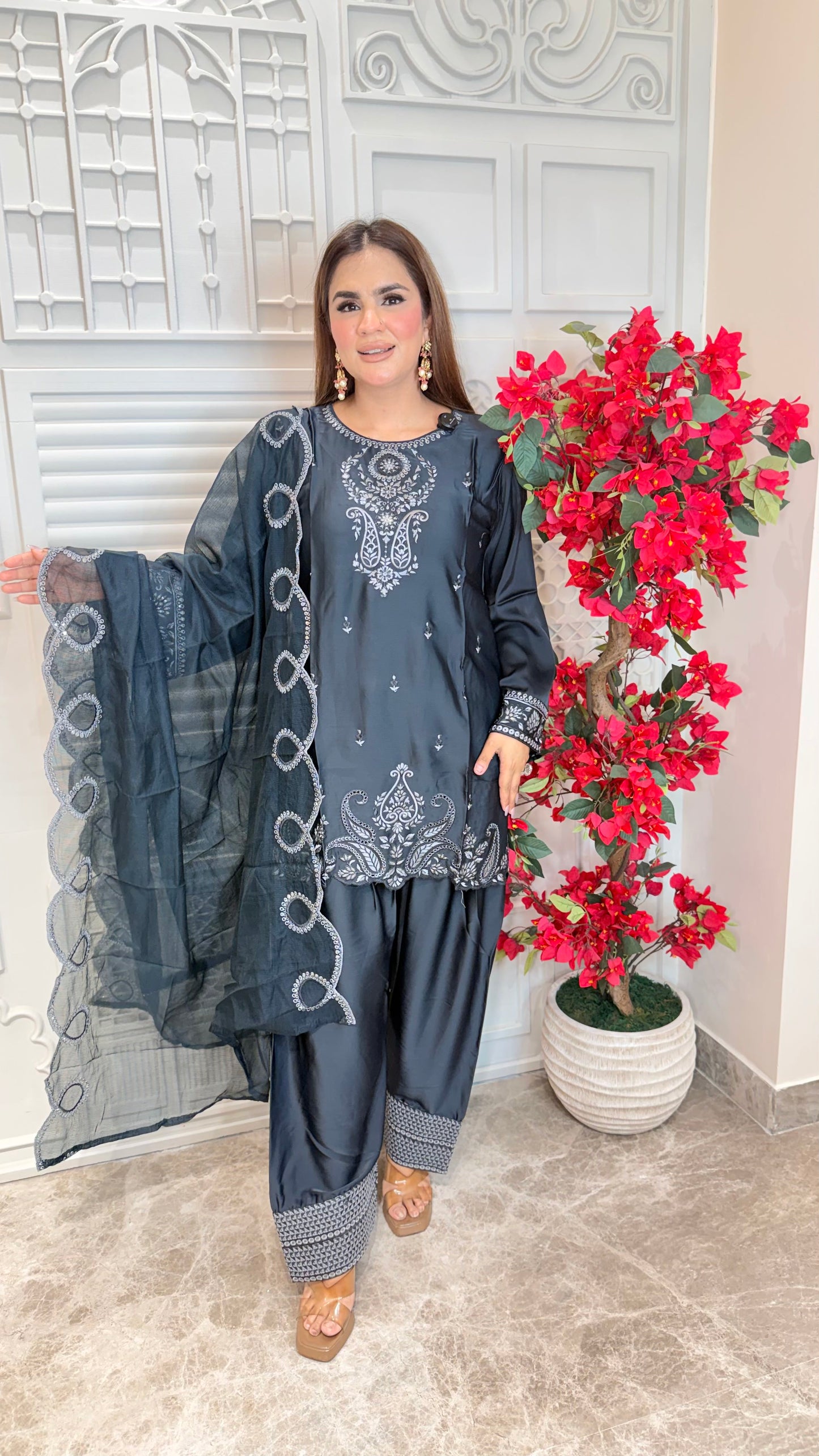 Elegant Suit With Net Dupatta PC3348