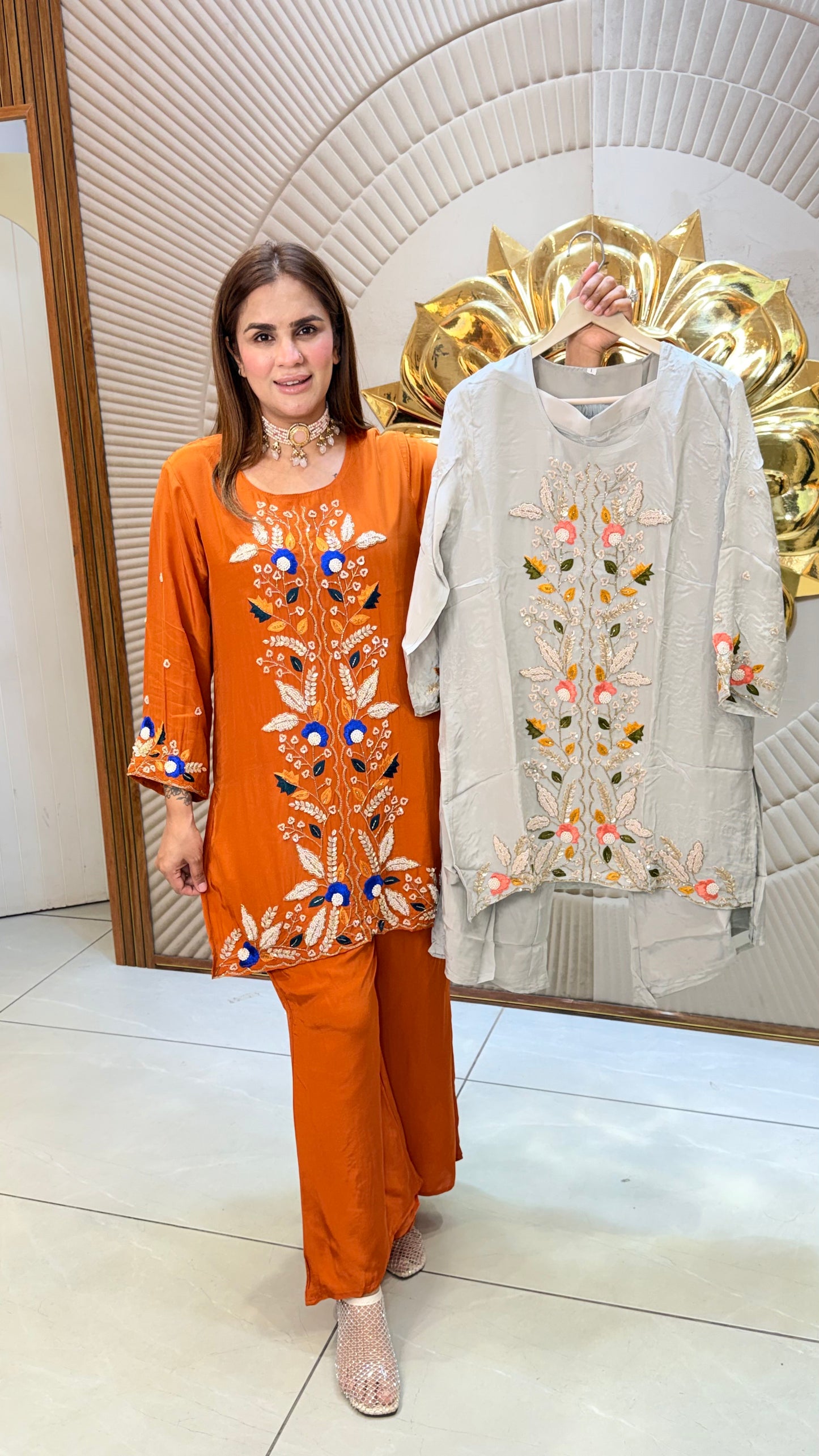 Elegant embroidered kurta set PC3380