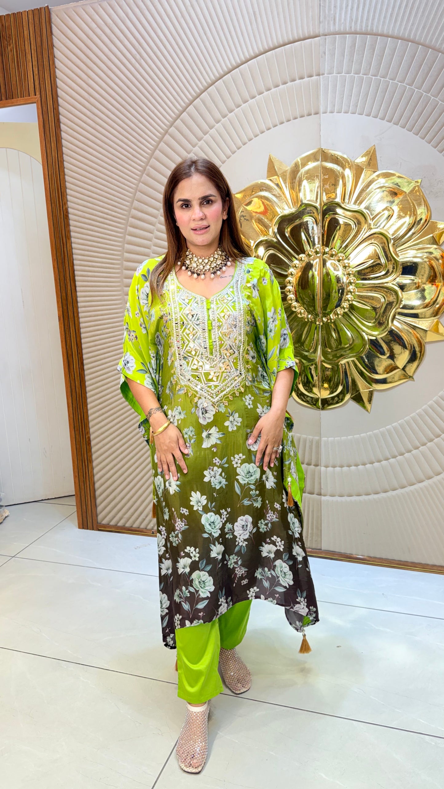 Elegant digital printed silk kaftan set PC3381