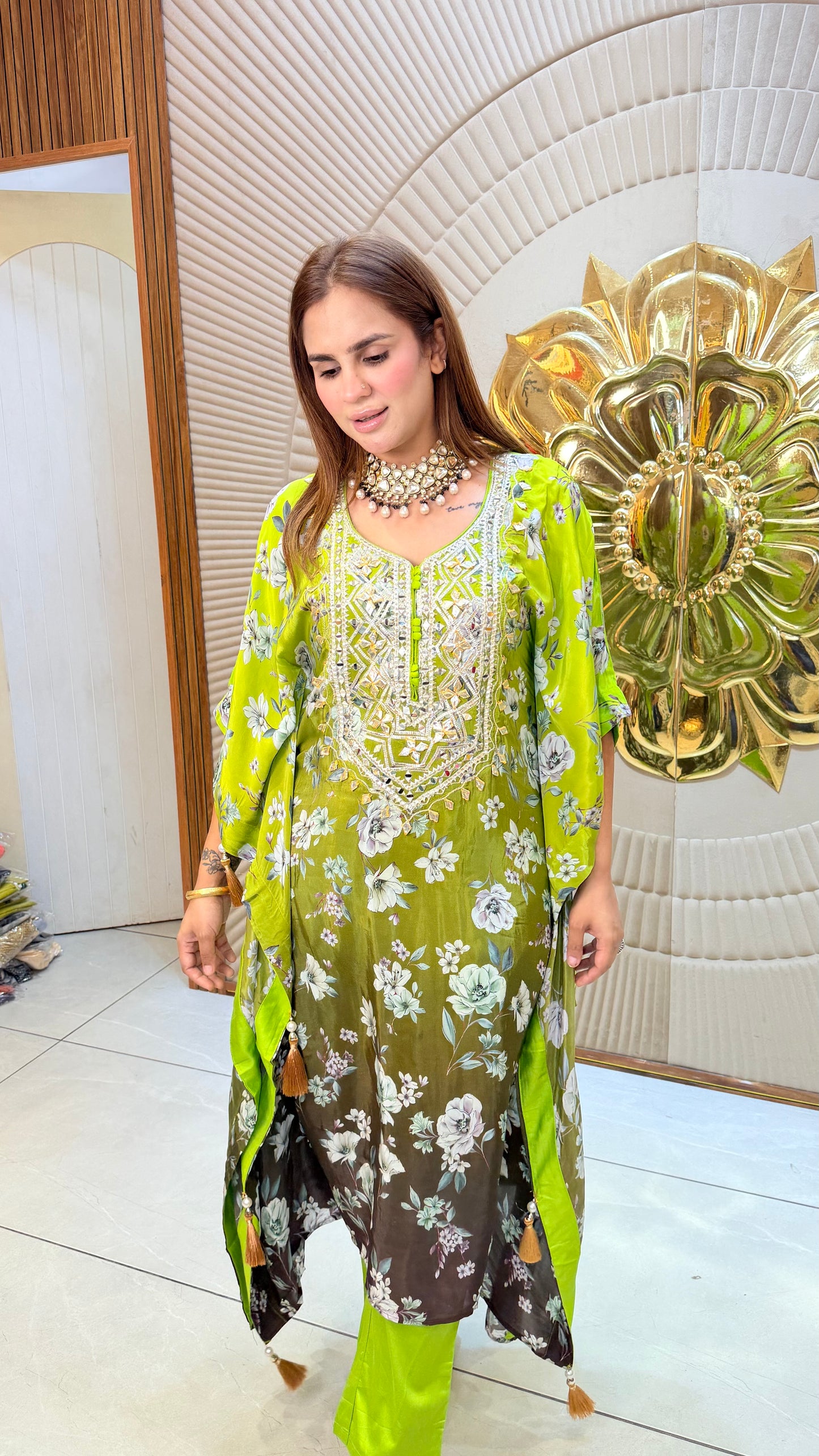 Elegant digital printed silk kaftan set PC3381