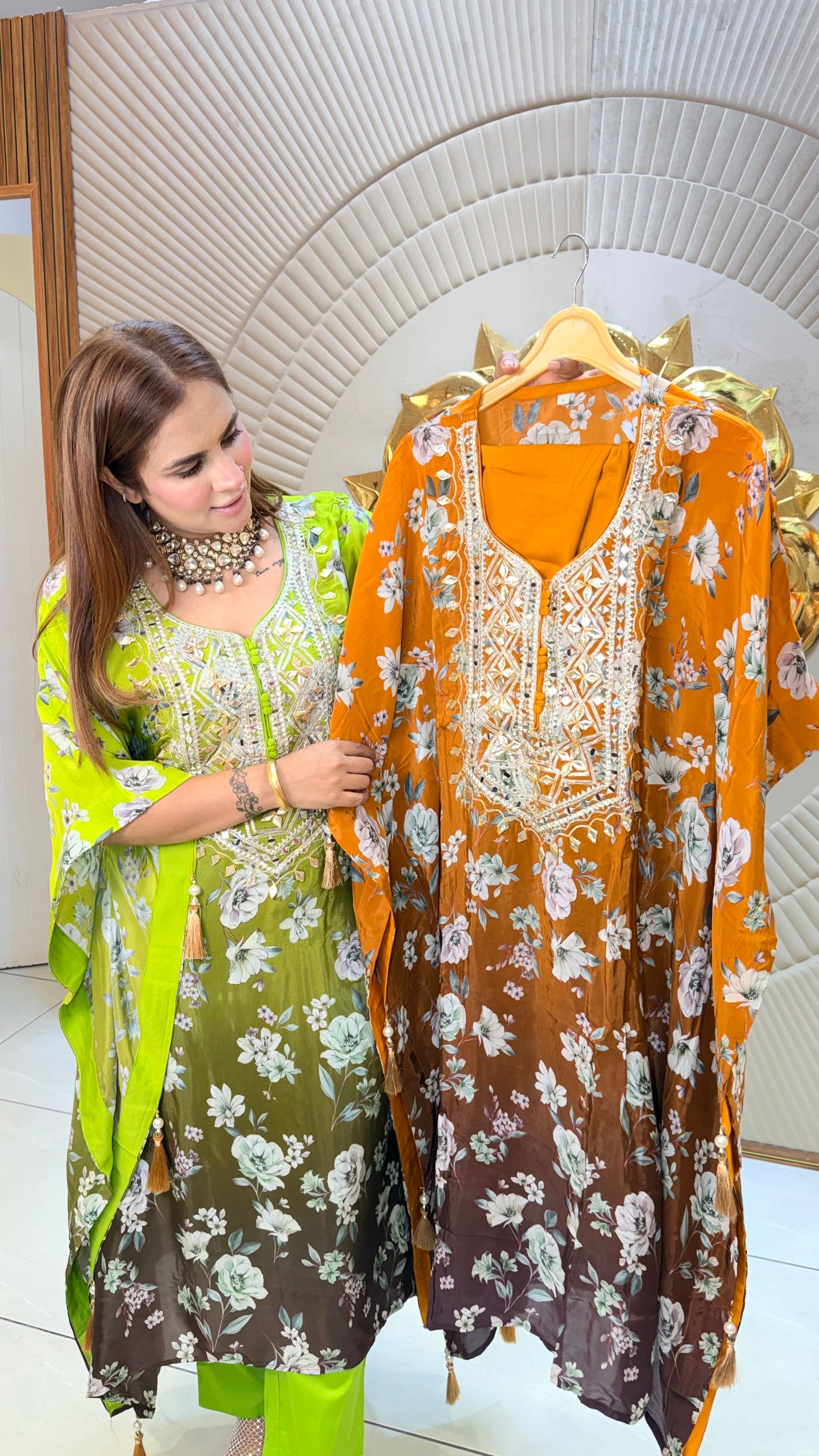 Elegant digital printed silk kaftan set PC3381
