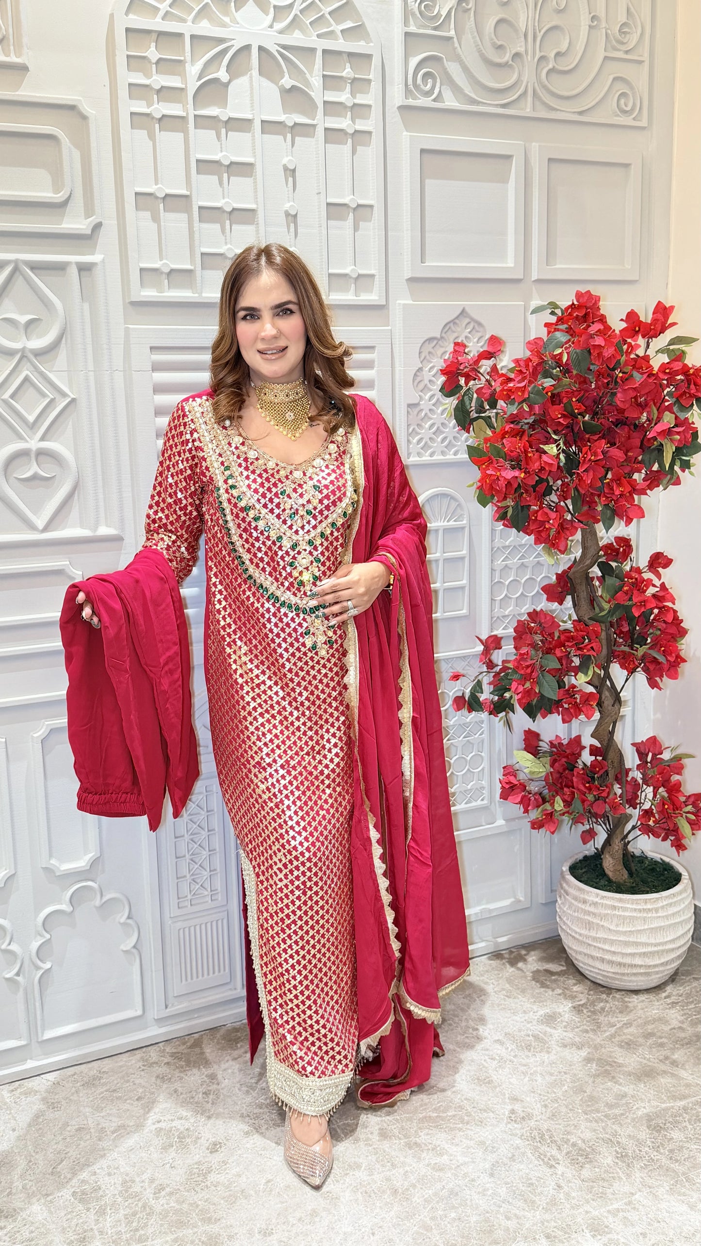 Elegant kurta set with hand and machine embroidery PC3384