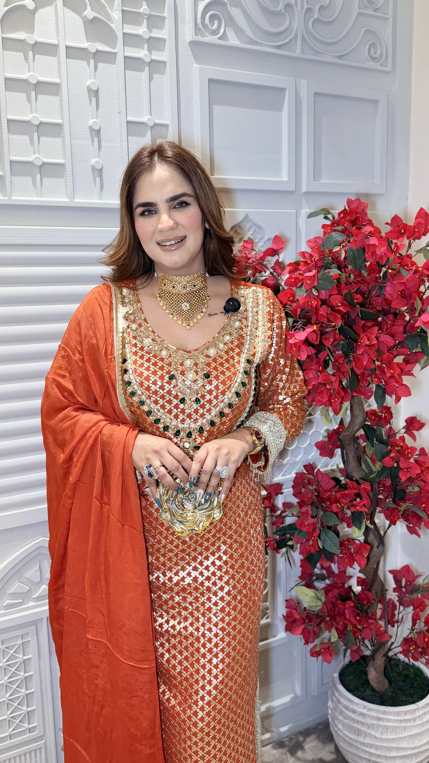 Elegant kurta set with hand and machine embroidery PC3384