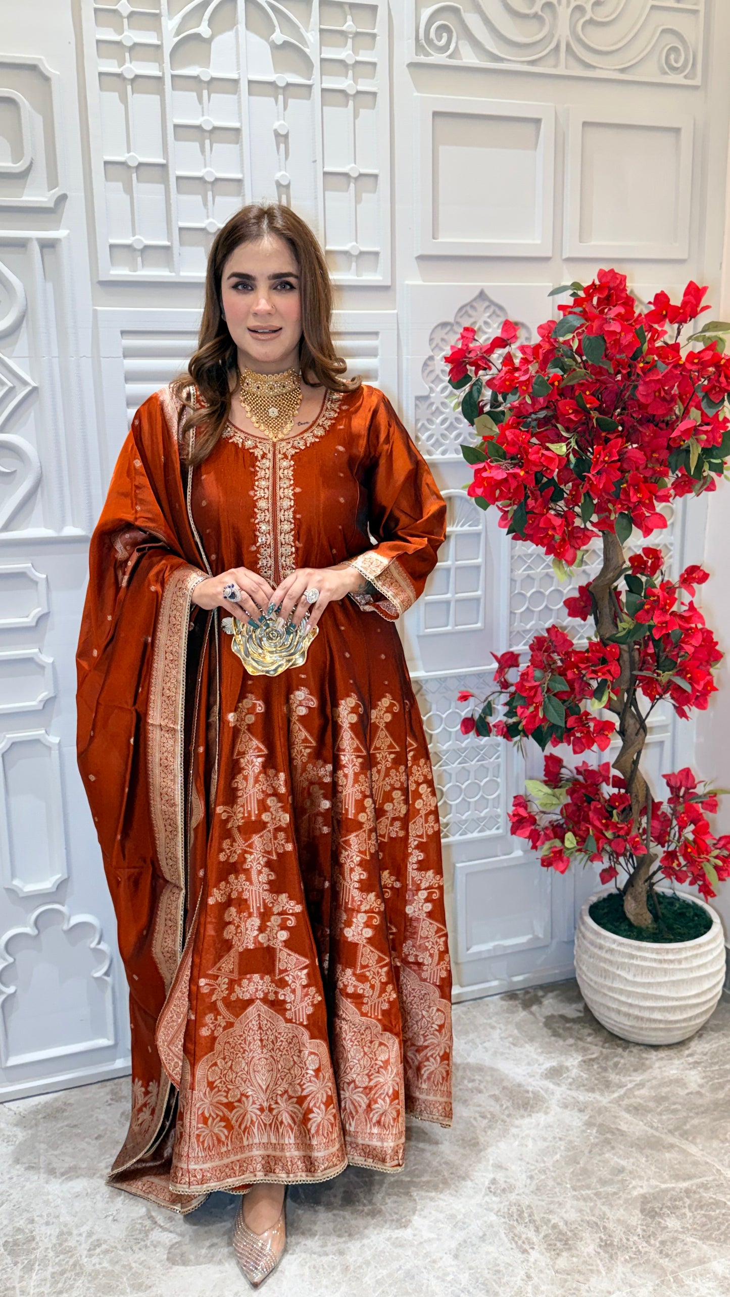 Elegant rust-orange sharara suit PC3386