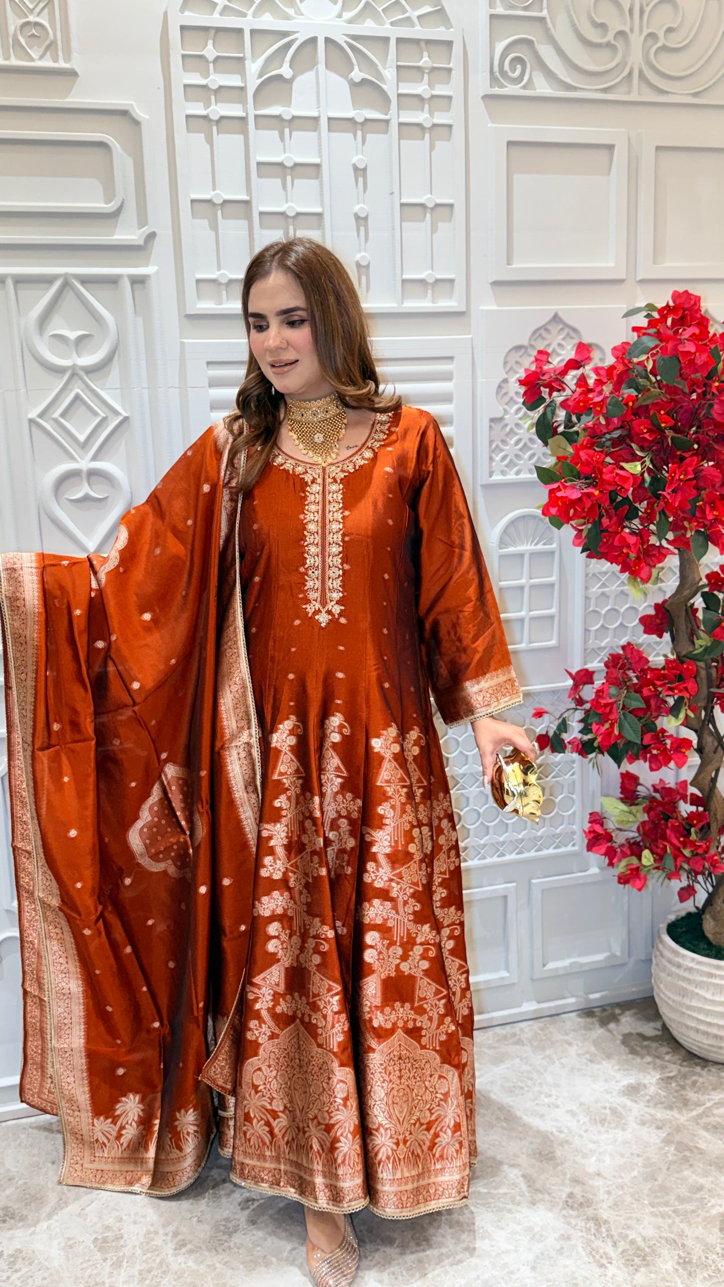 Elegant rust-orange sharara suit PC3386