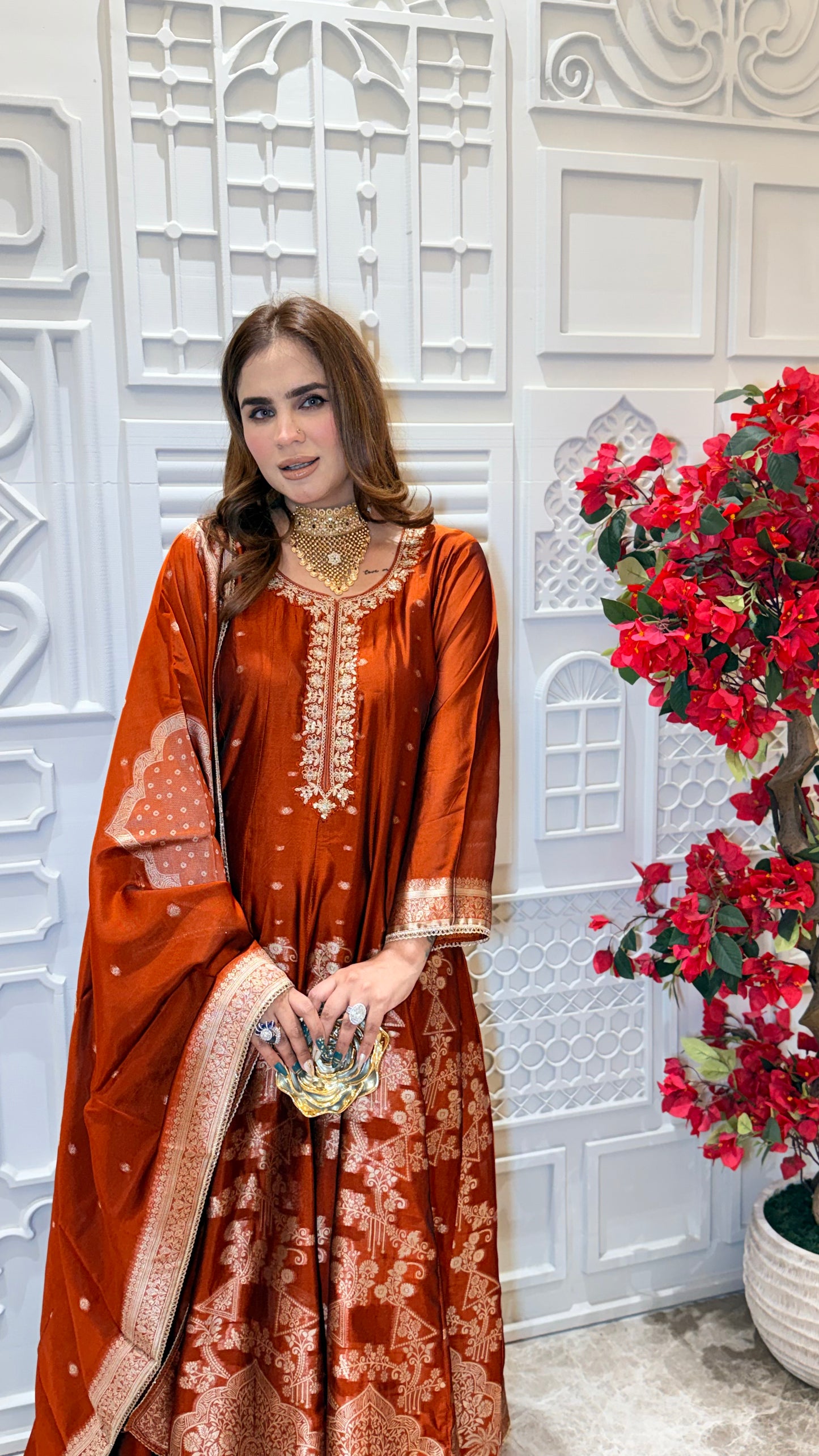 Elegant rust-orange sharara suit PC3386