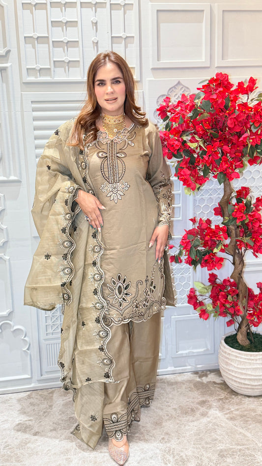 Elegant beige Pakistani suit set PC3389