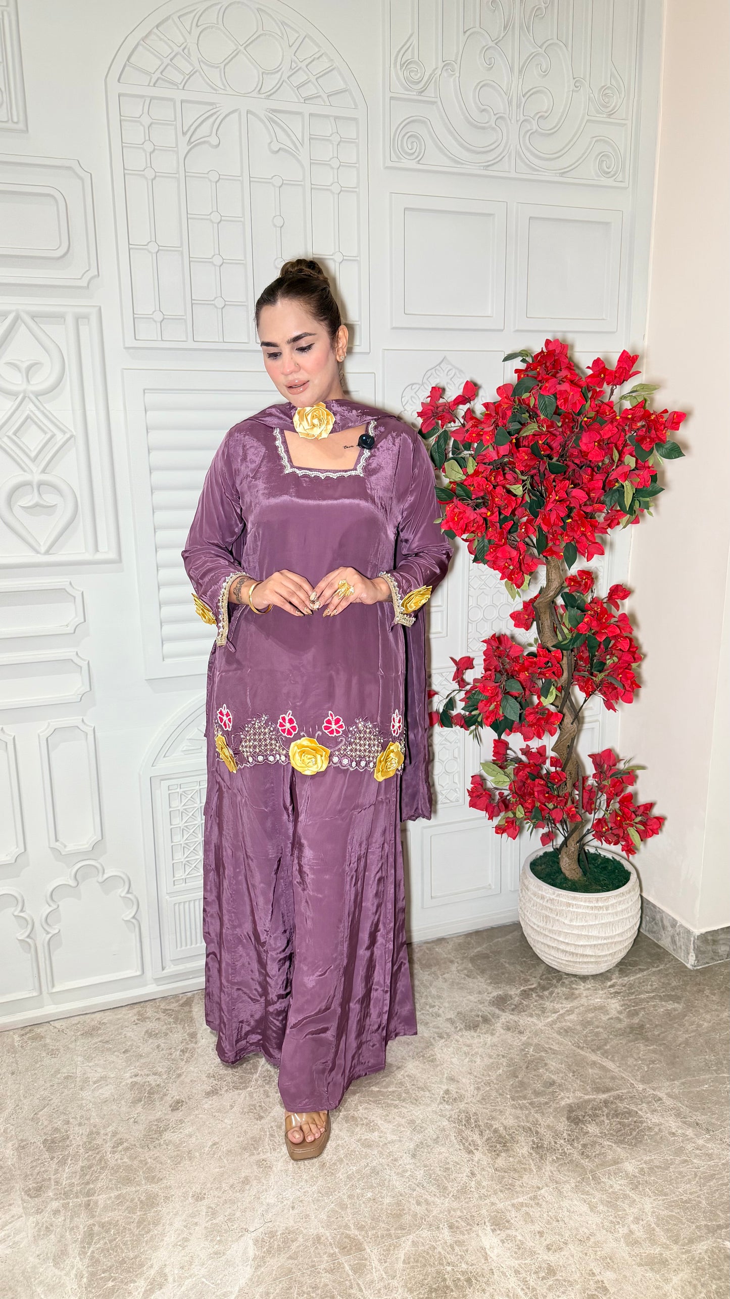 Beautiful Purple silk kurta and palazzo set PC33101