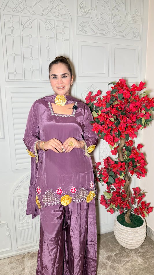 Beautiful Purple silk kurta and palazzo set PC33101