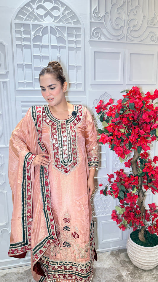 Beautiful Peach-colored silk kurta set PC33102