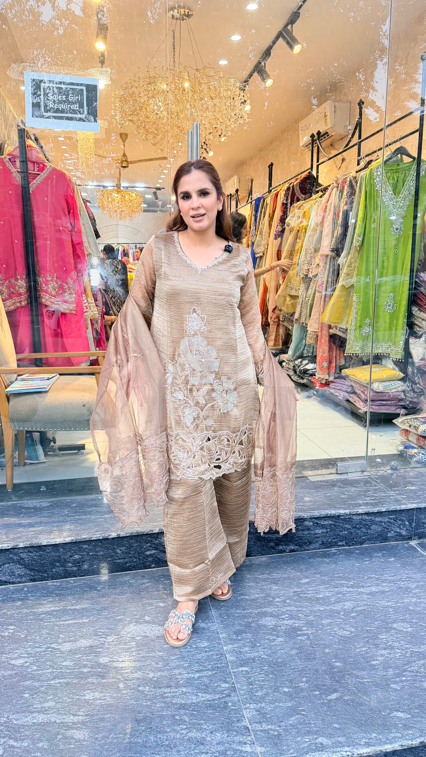 Elegant Beige Embroidered Ethnic Set PC3418