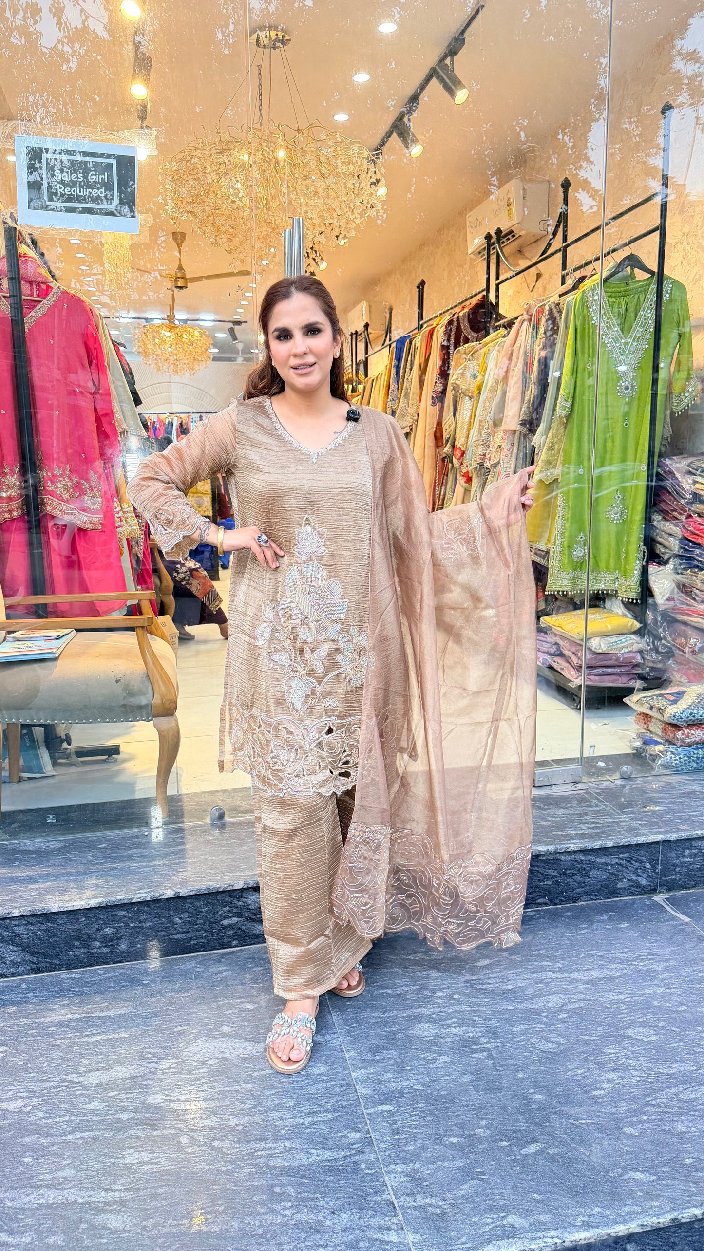 Elegant Beige Embroidered Ethnic Set PC3418