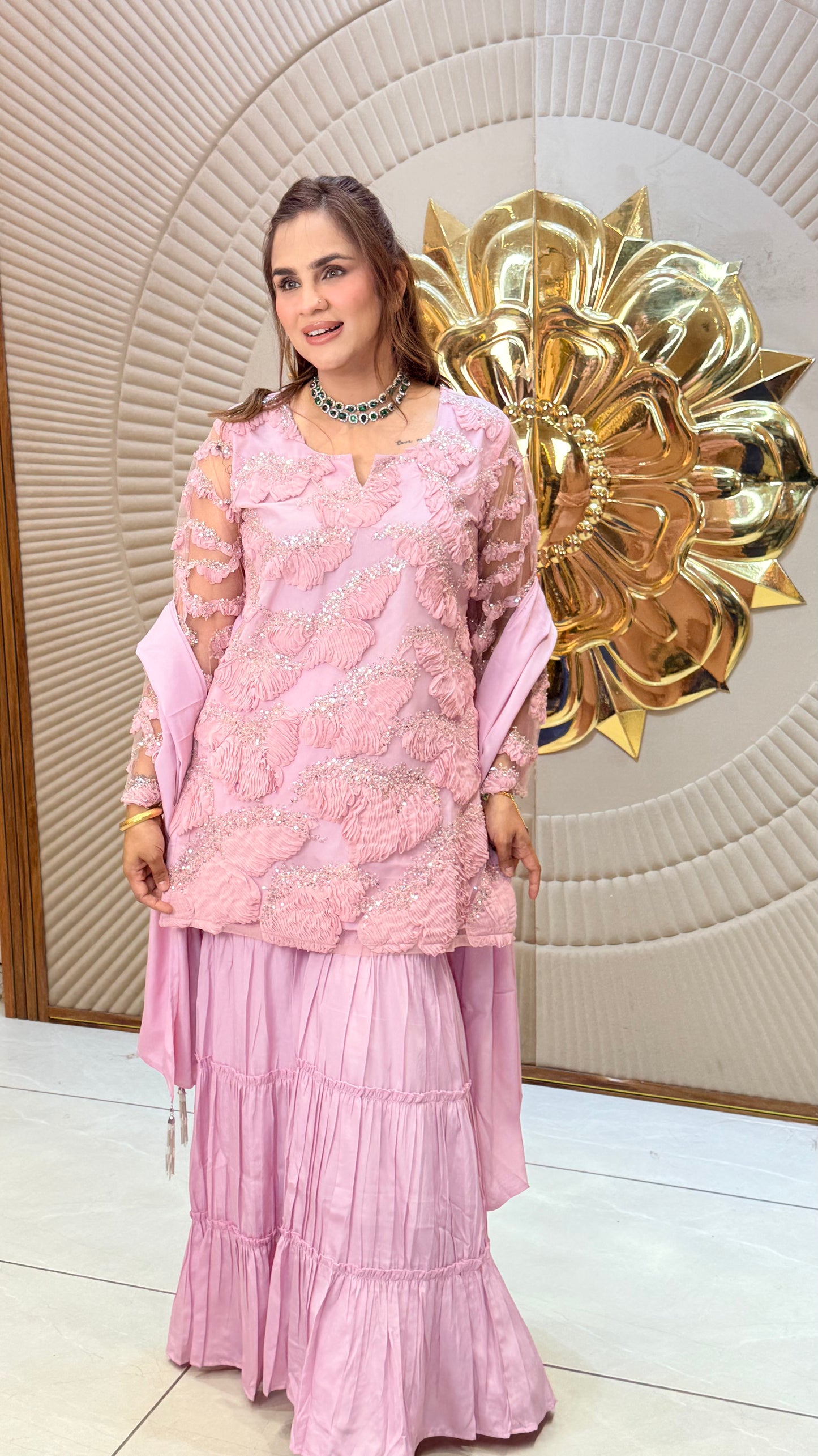 Beautiful Kurta Set With Ribbon and Cutdaana Work PC3426