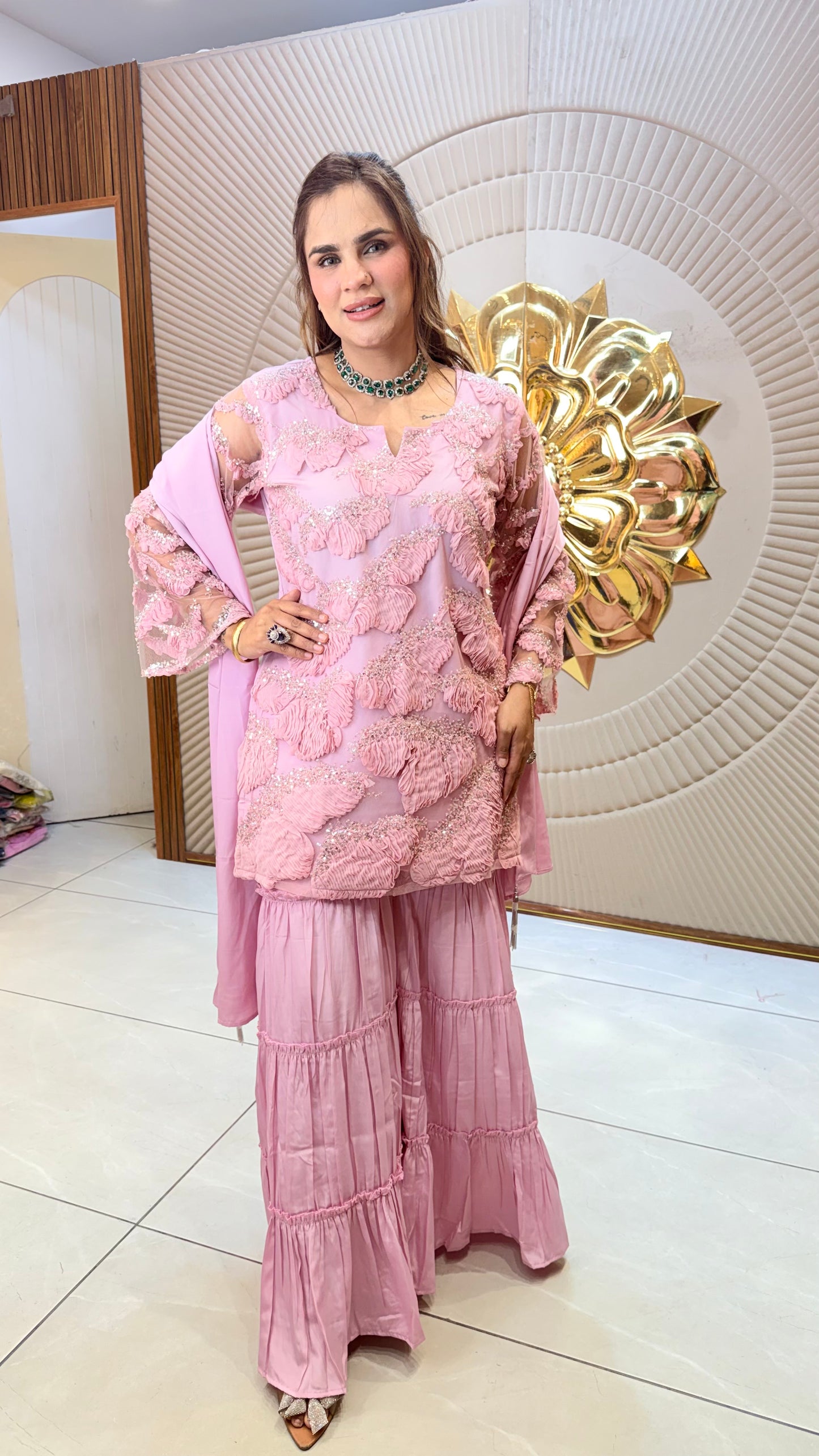 Beautiful Kurta Set With Ribbon and Cutdaana Work PC3426