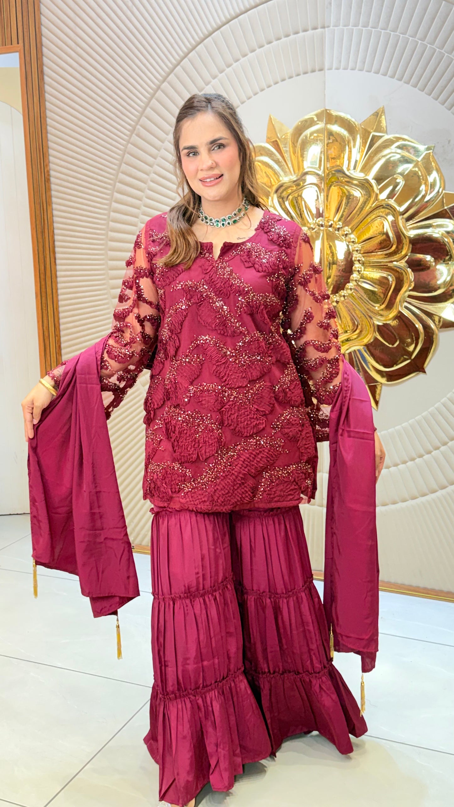 Beautiful Kurta Set With Ribbon and Cutdaana Work PC3426