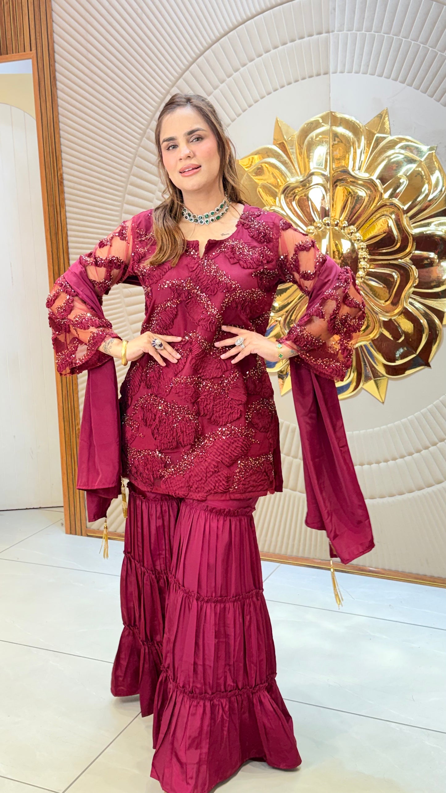 Beautiful Kurta Set With Ribbon and Cutdaana Work PC3426
