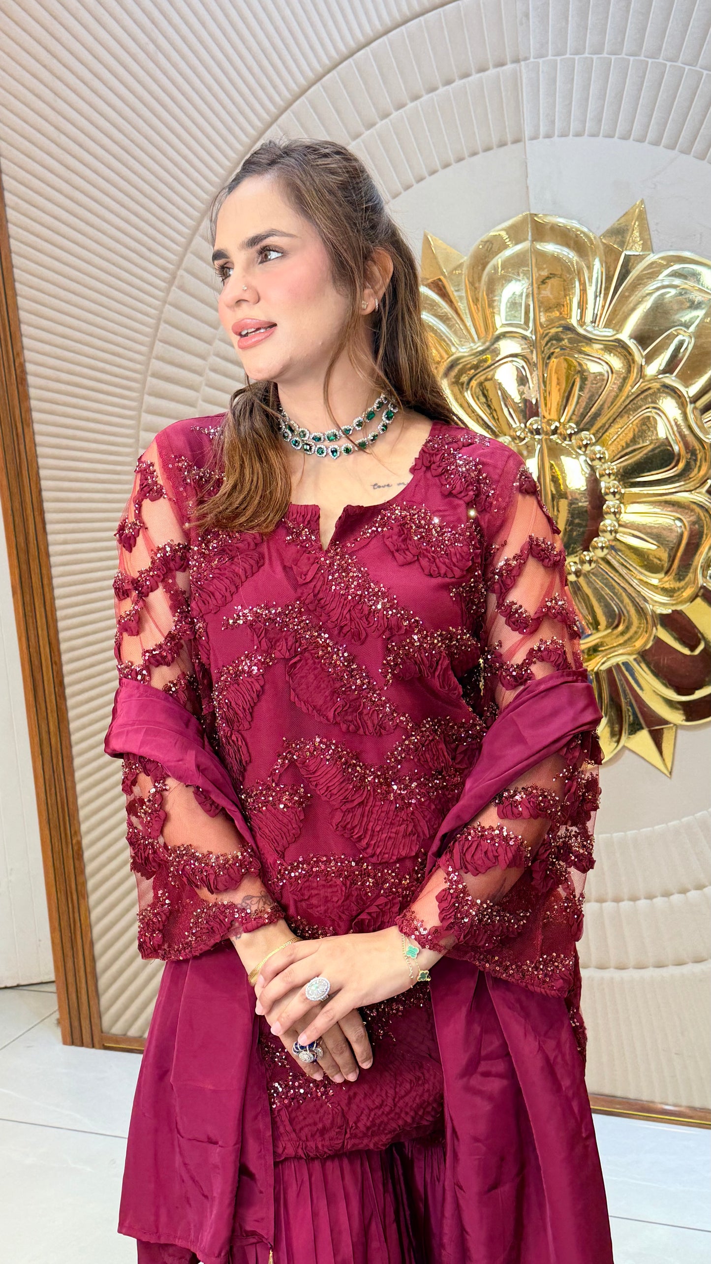 Beautiful Kurta Set With Ribbon and Cutdaana Work PC3426