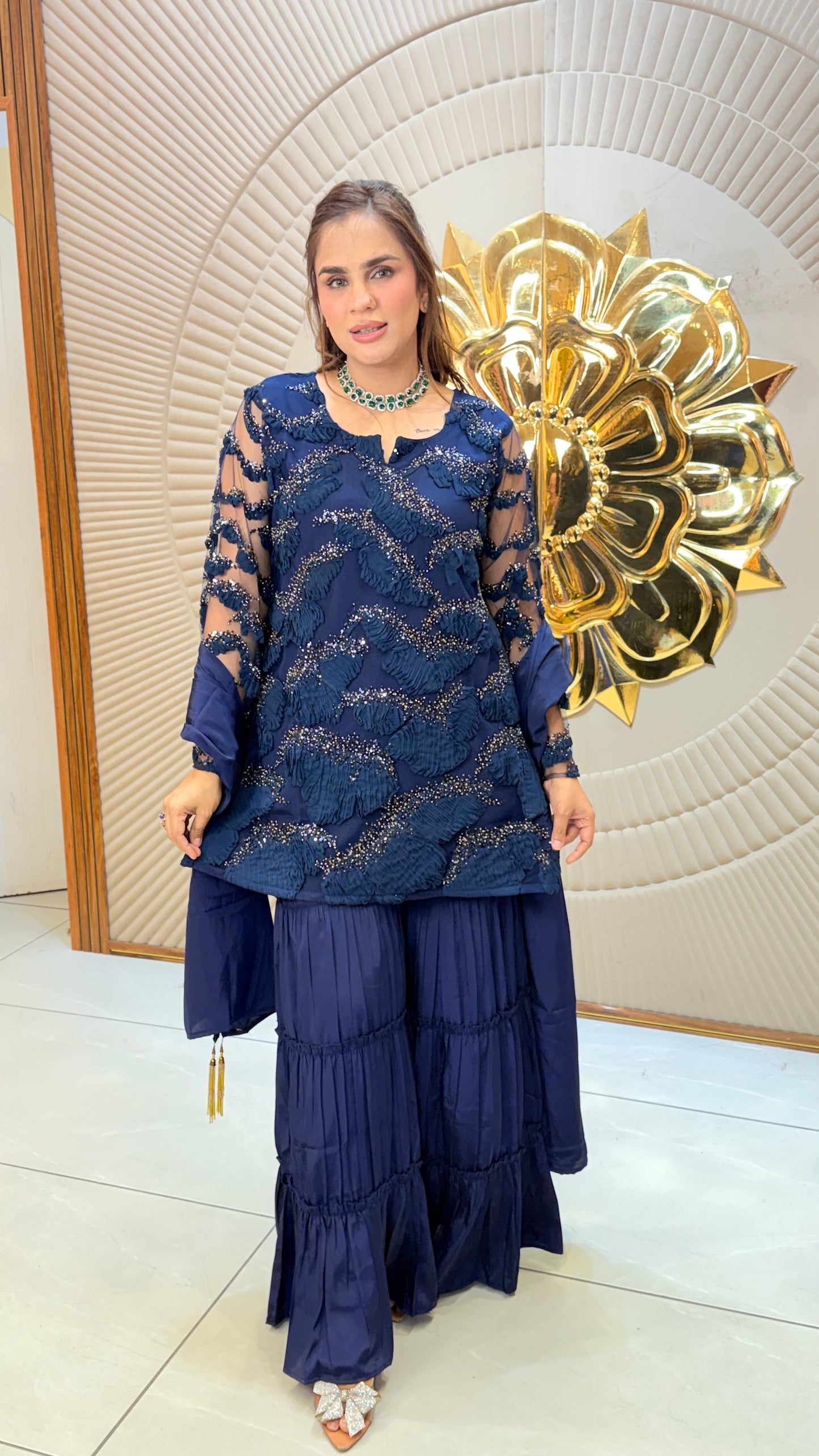 Beautiful Kurta Set With Ribbon and Cutdaana Work PC3426