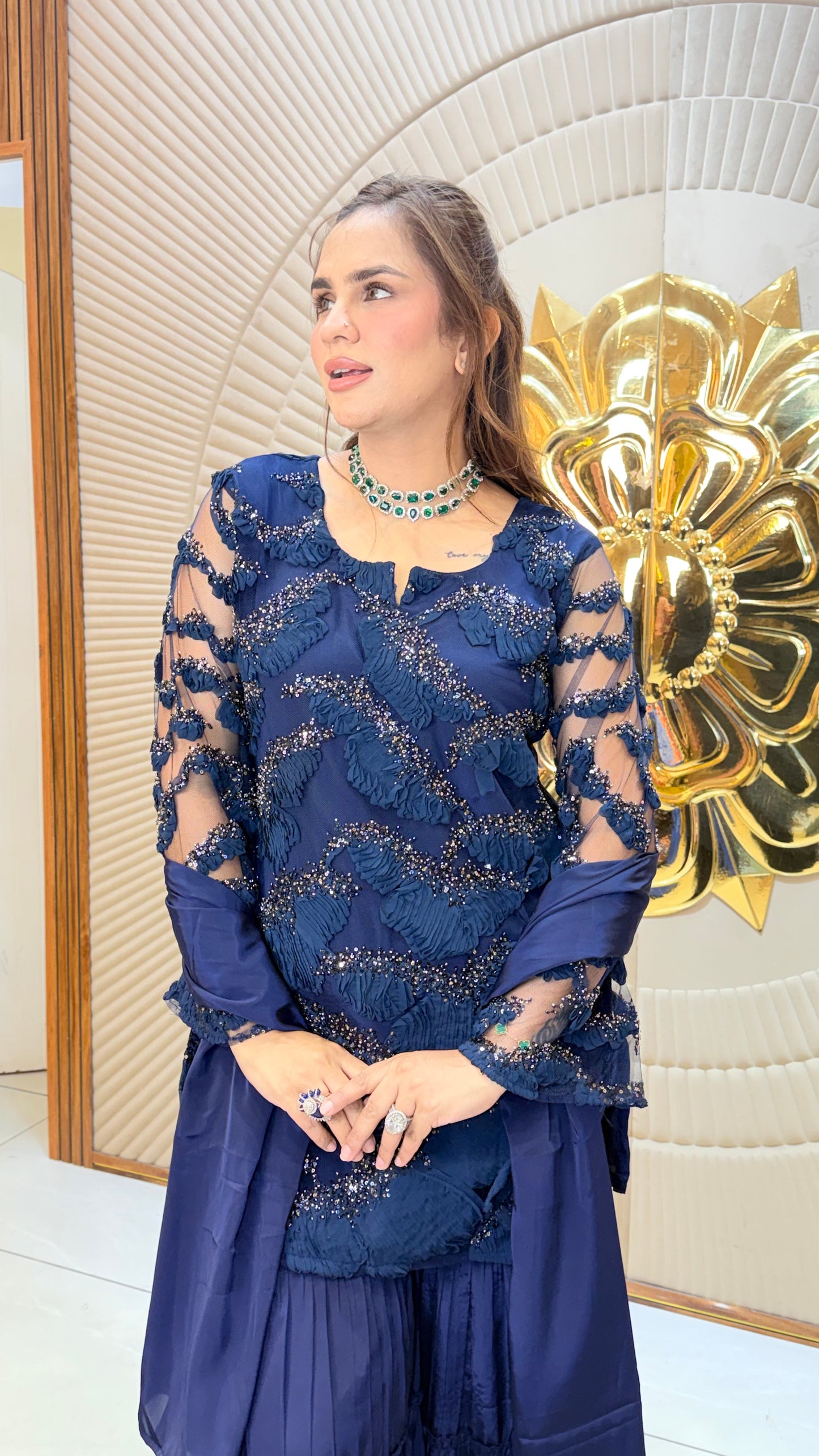 Beautiful Kurta Set With Ribbon and Cutdaana Work PC3426