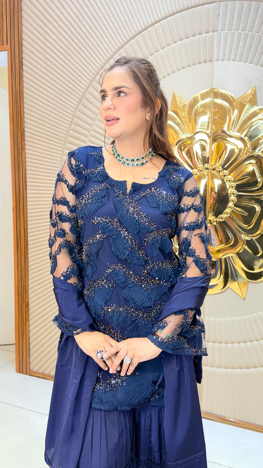 Beautiful Kurta Set With Ribbon and Cutdaana Work PC3426