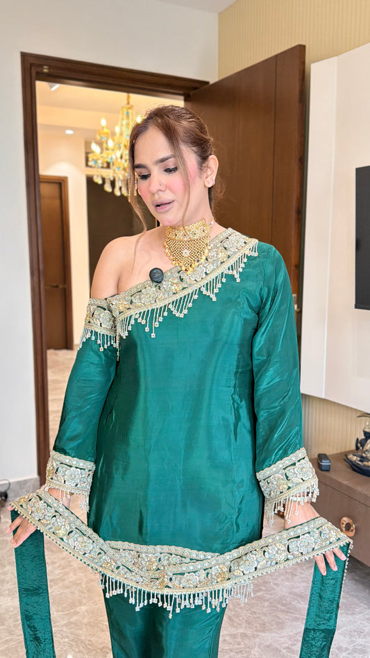 Beautiful Emerald green kurta set PC3436