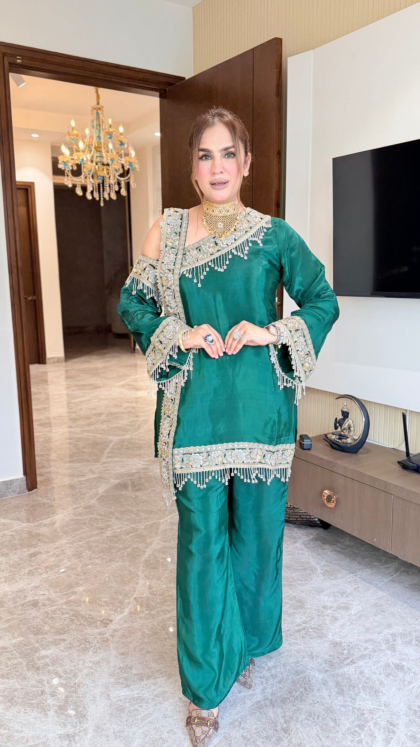 Beautiful Emerald green kurta set PC3436