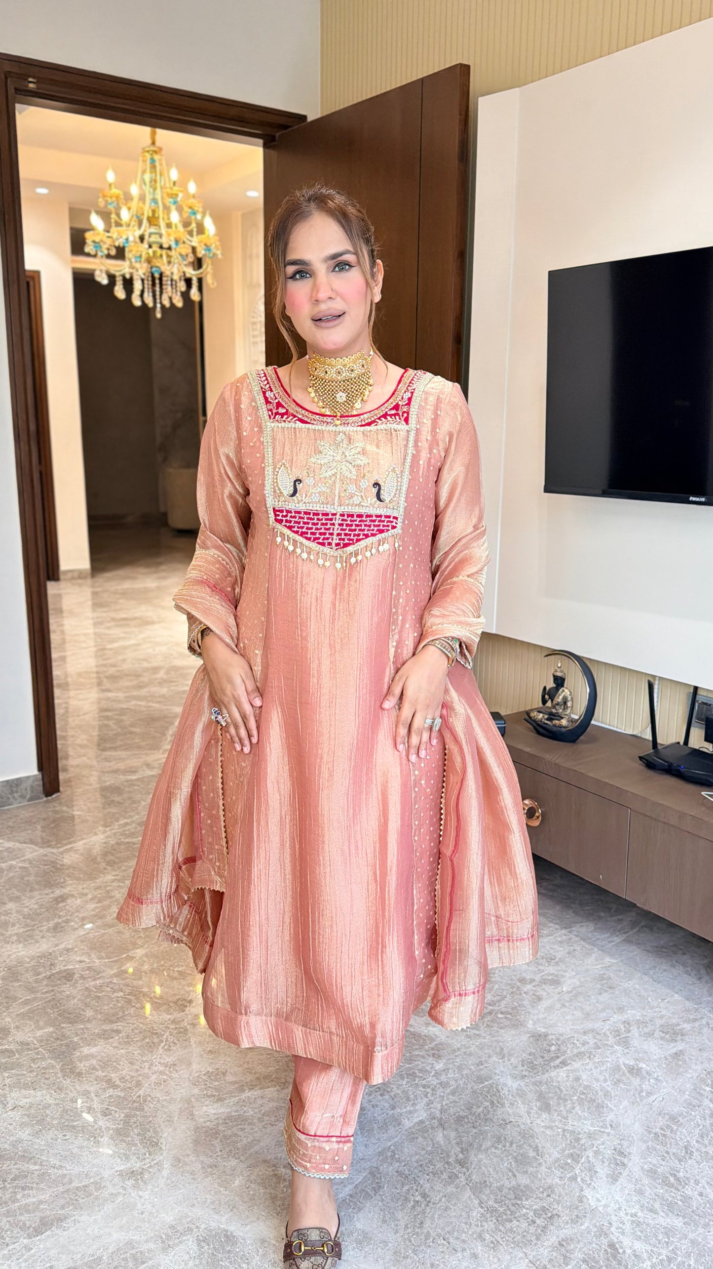 Beautiful spun silk patchwork kurta set PC3437