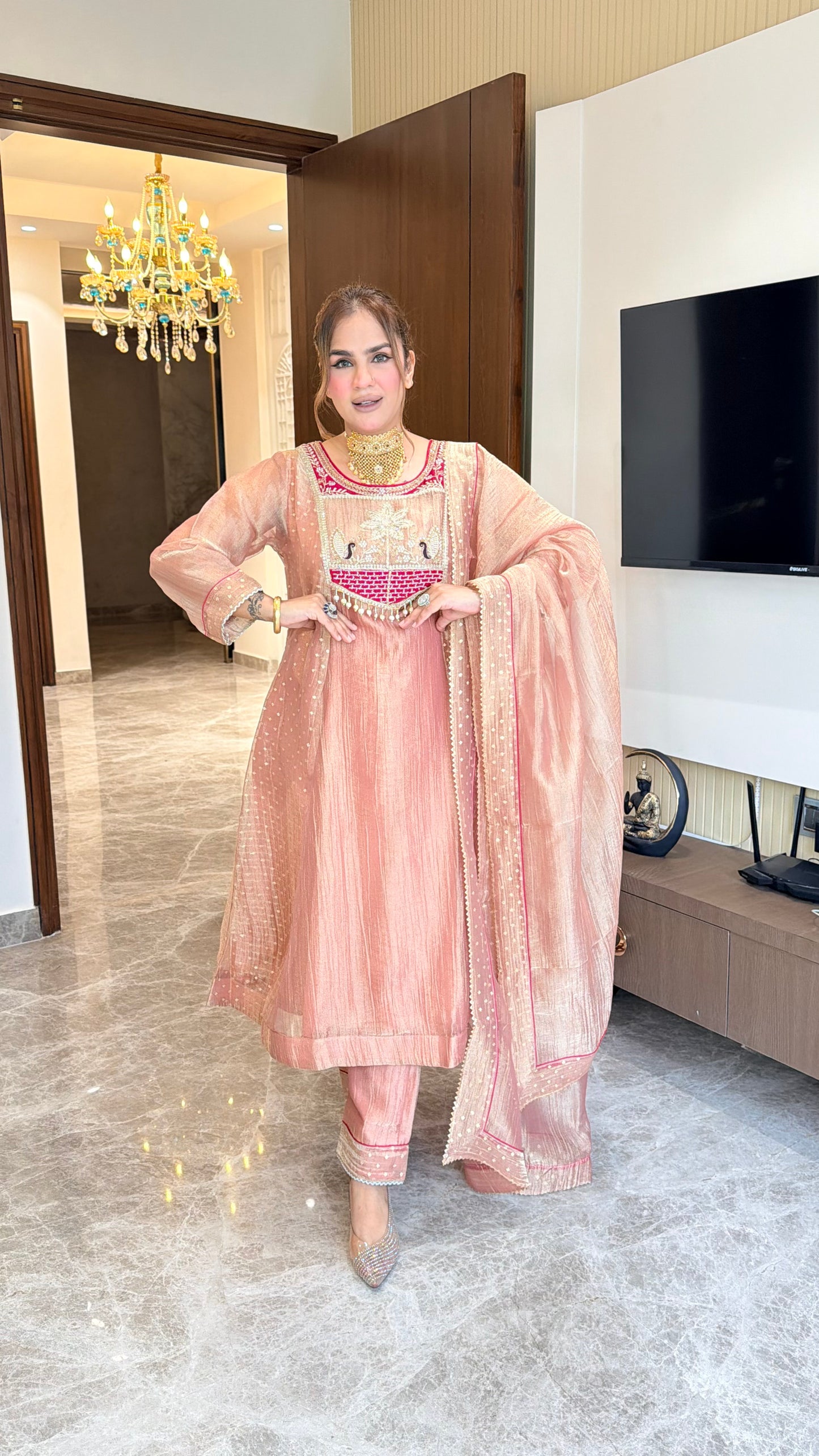 Beautiful spun silk patchwork kurta set PC3437