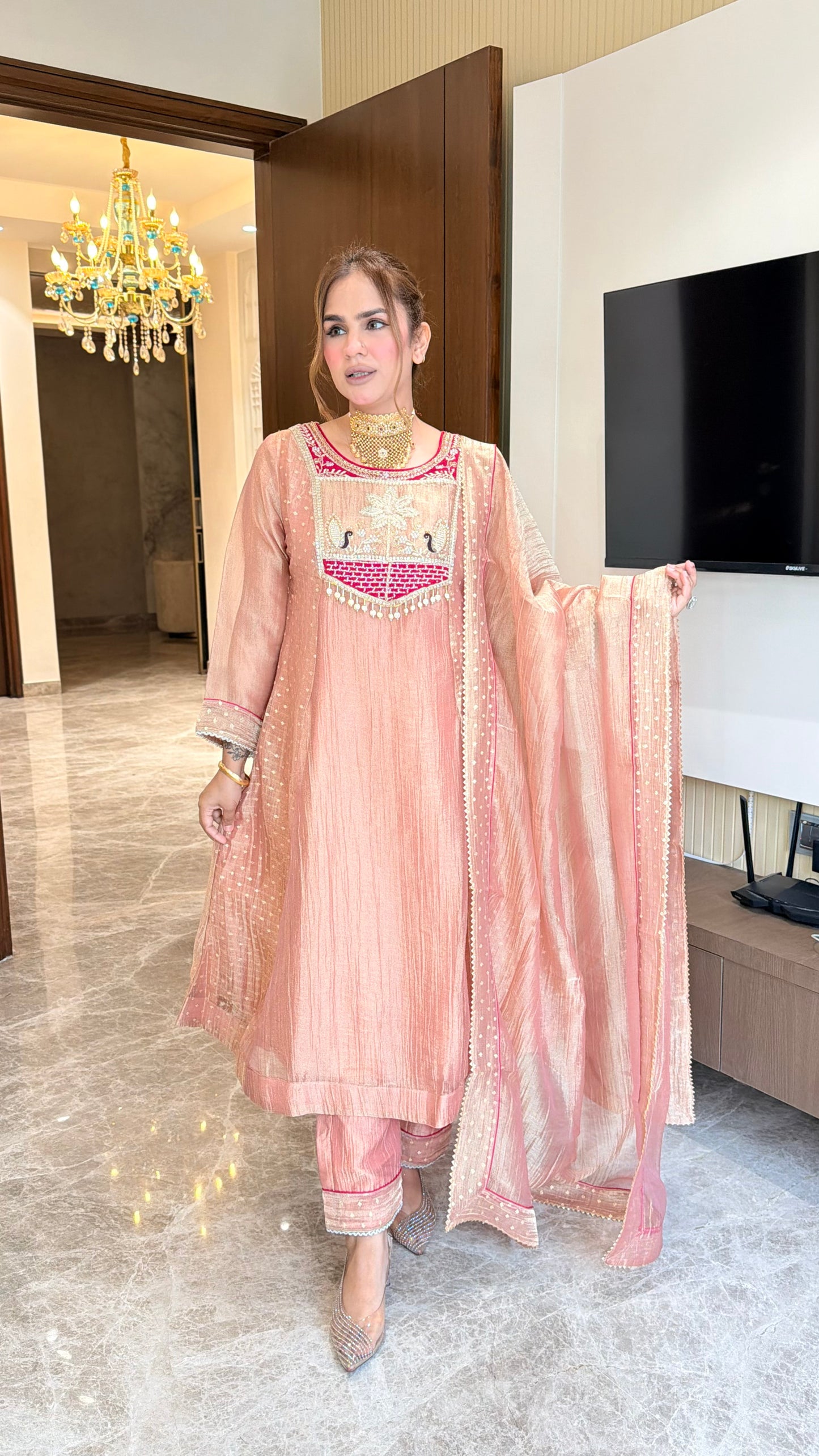 Beautiful spun silk patchwork kurta set PC3437