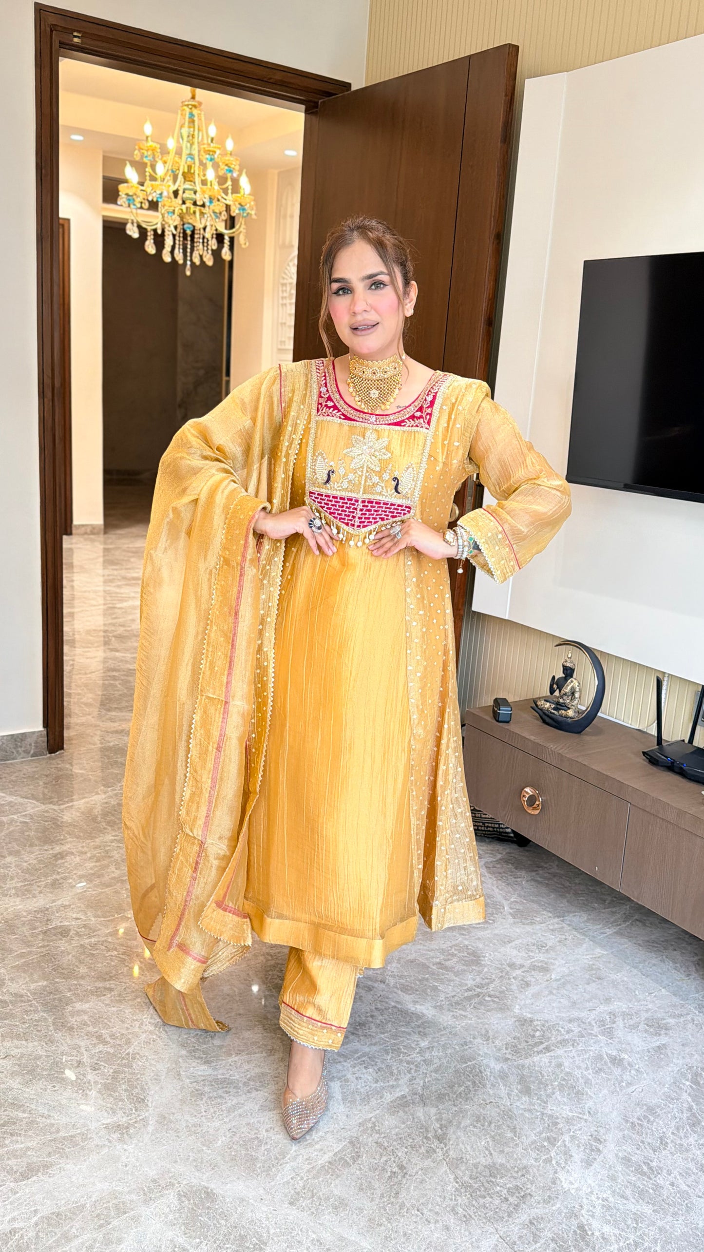 Beautiful spun silk patchwork kurta set PC3437