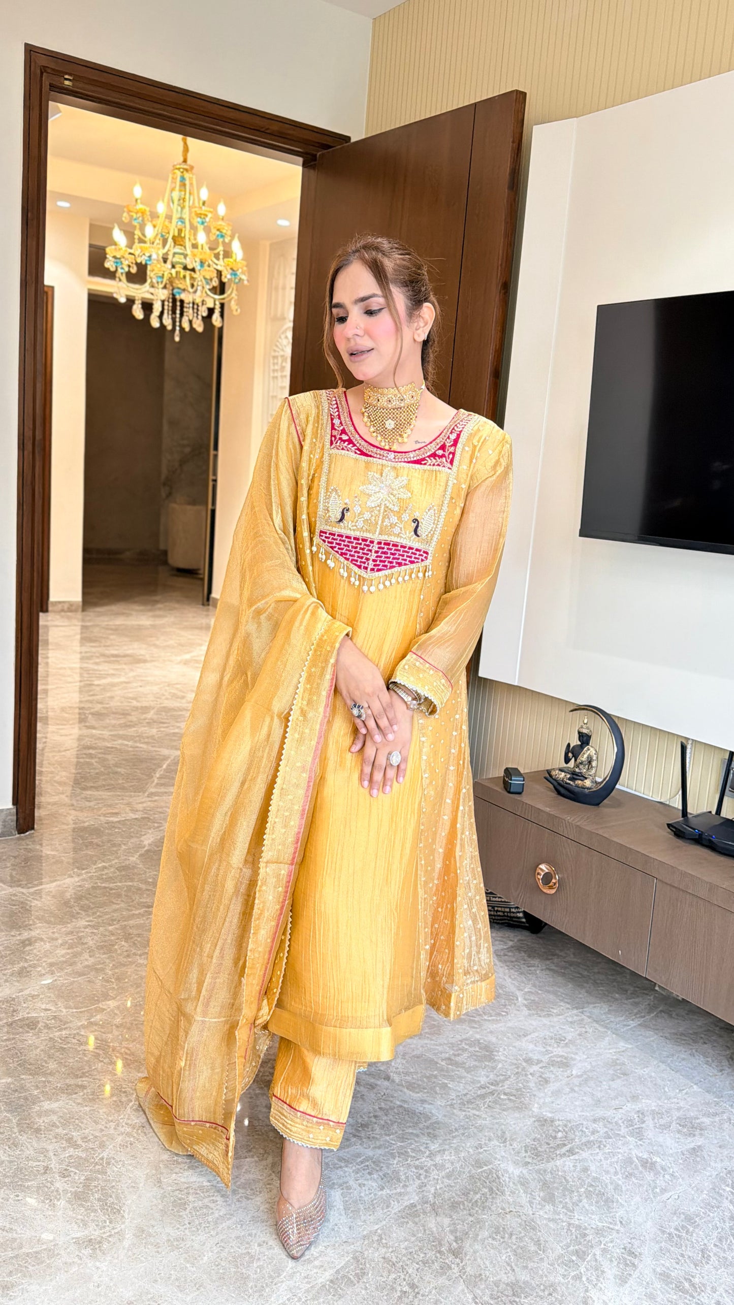 Beautiful spun silk patchwork kurta set PC3437