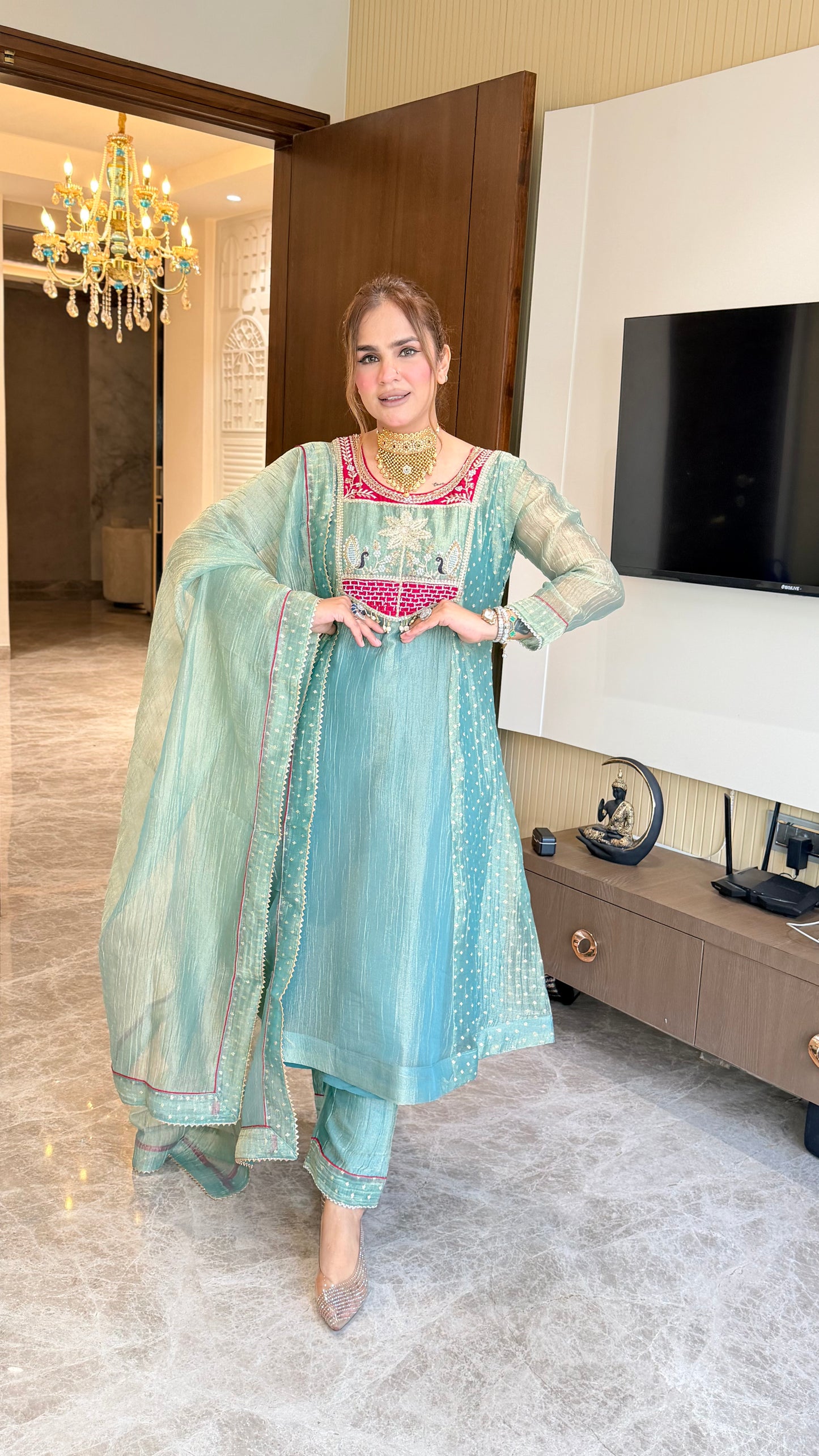 Beautiful spun silk patchwork kurta set PC3437
