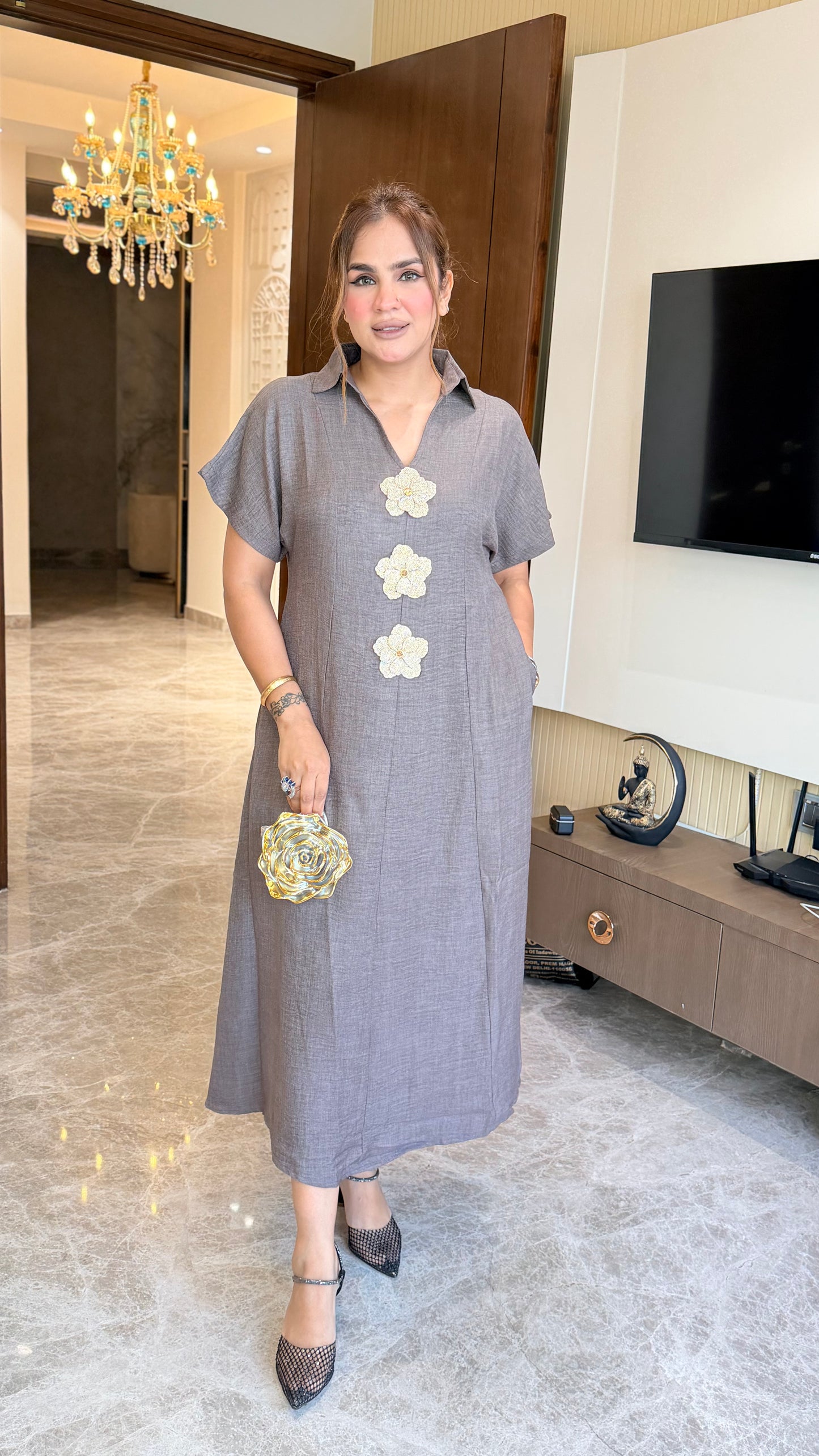 Beautiful midi-length linen shirt dress PC3441